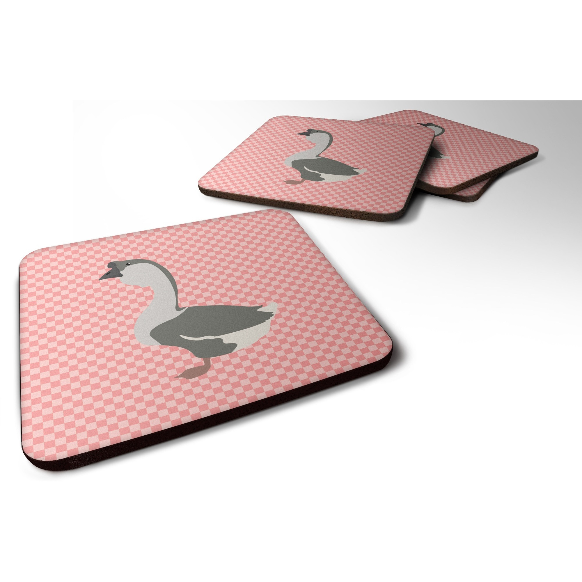 &quotCaroline's Treasures African Goose Pink Check Decorative Coasters, 3.5"", Multicolor"