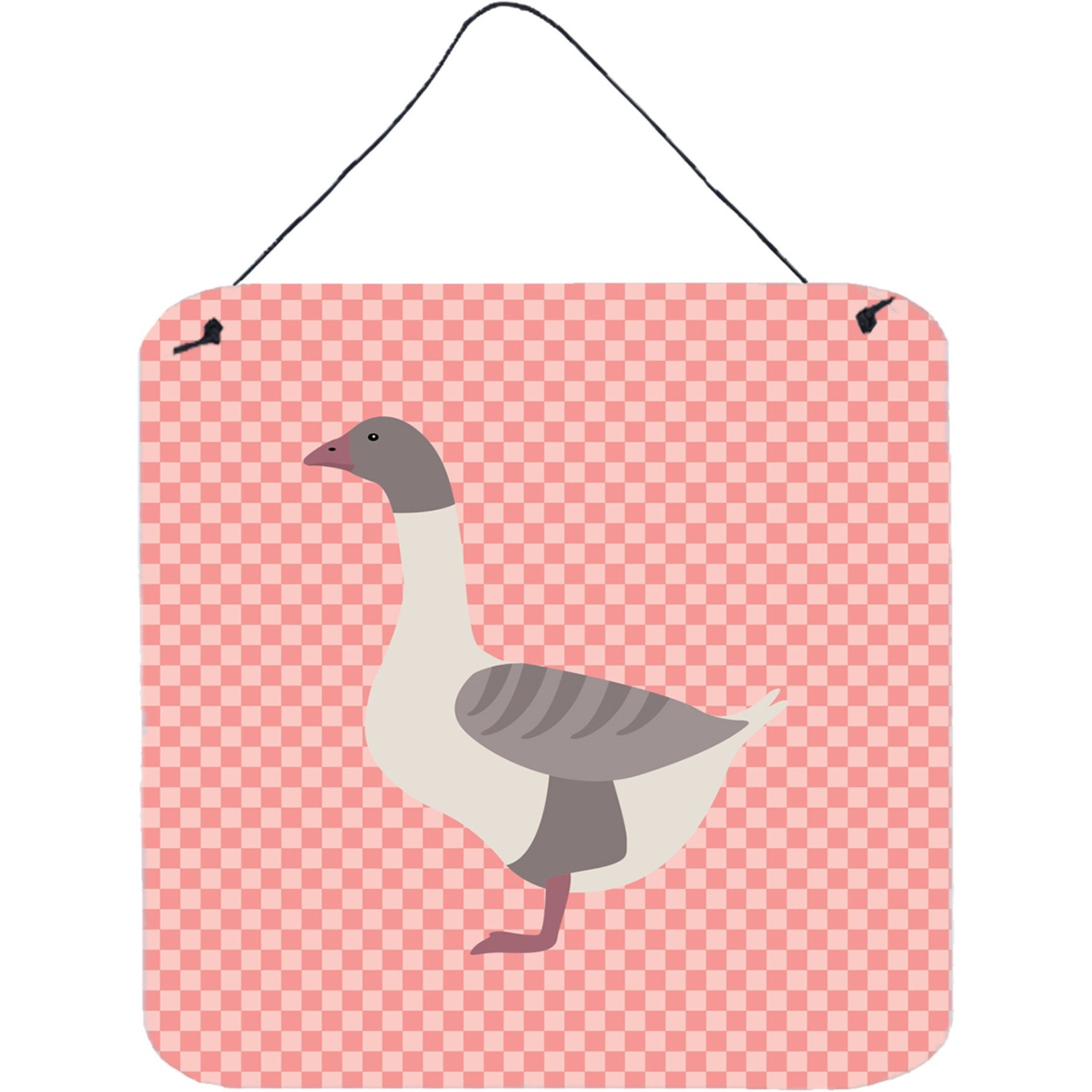 &quotCaroline's Treasures Pink Buff Grey Back Goose Check Metal Print, 6"" H x 6"" W"