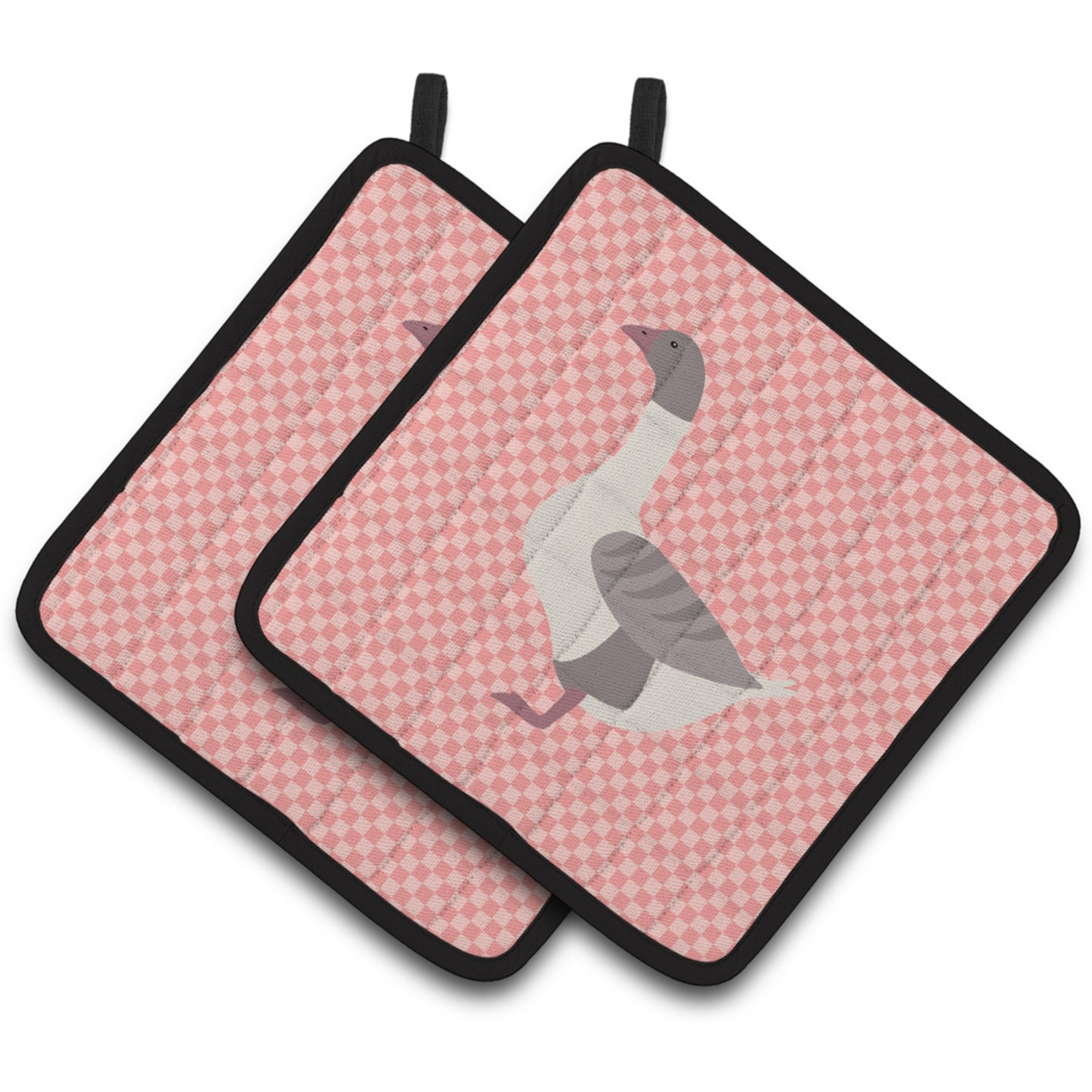 &quotCaroline's Treasures Buff Grey Back Goose Pink Check Decorated Pot Holder, 7.5"" x 7.5"""