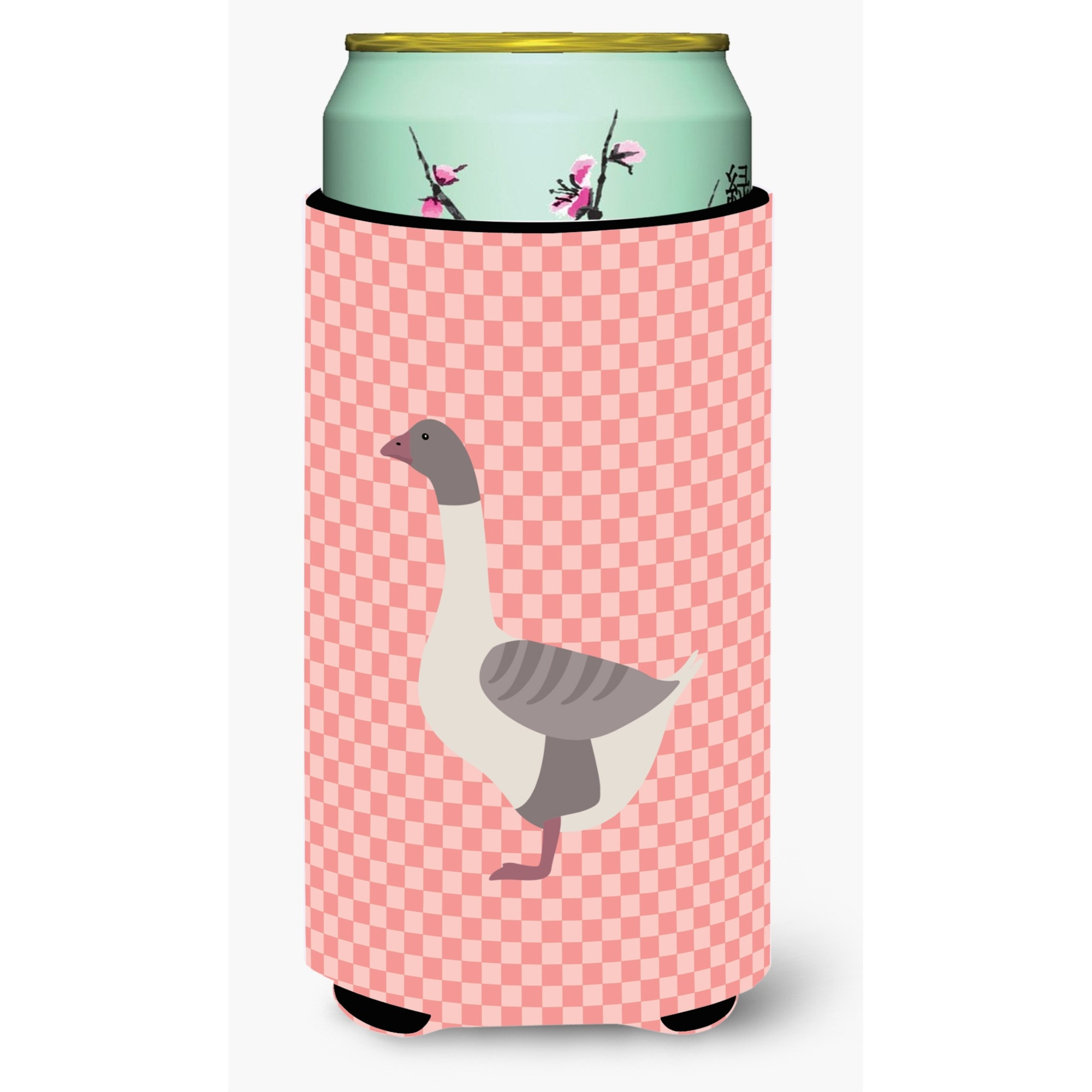 &quotCaroline's Treasures Buff Grey Back Goose Pink Check Decorative Can Hugger, Tall Boy, Multicolor"