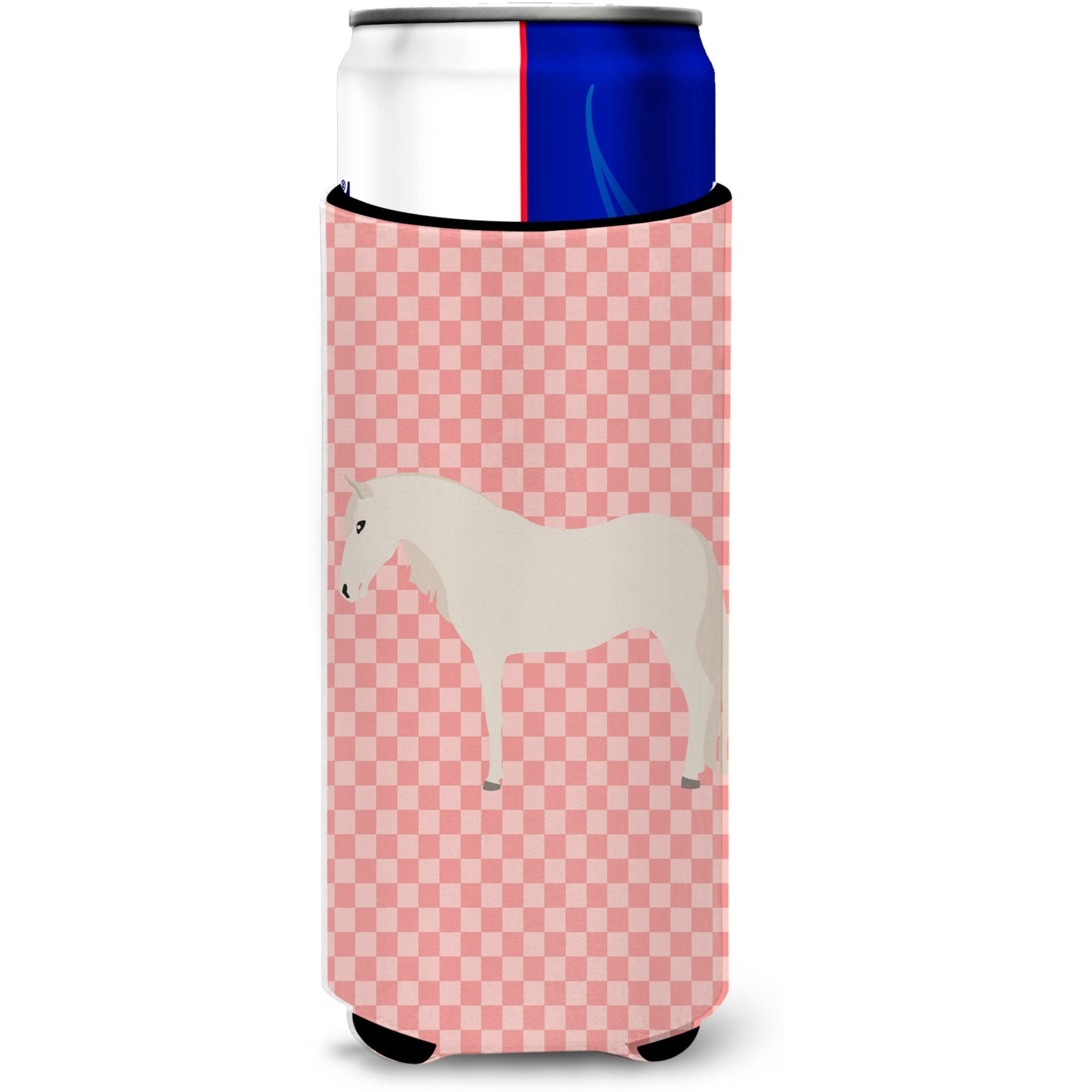&quotCaroline's Treasures Paso Fino Horse Pink Check Decorative Can Hugger, Slim, Multicolor"