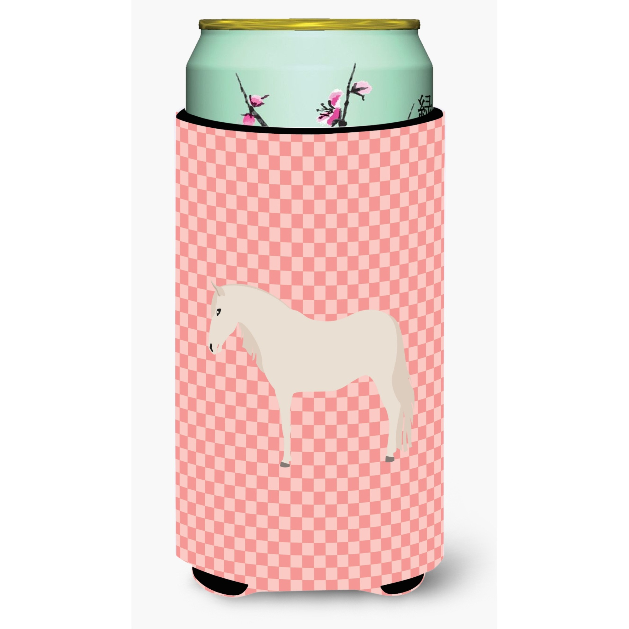 &quotCaroline's Treasures Paso Fino Horse Pink Check Decorative Can Hugger, Tall Boy, Multicolor"
