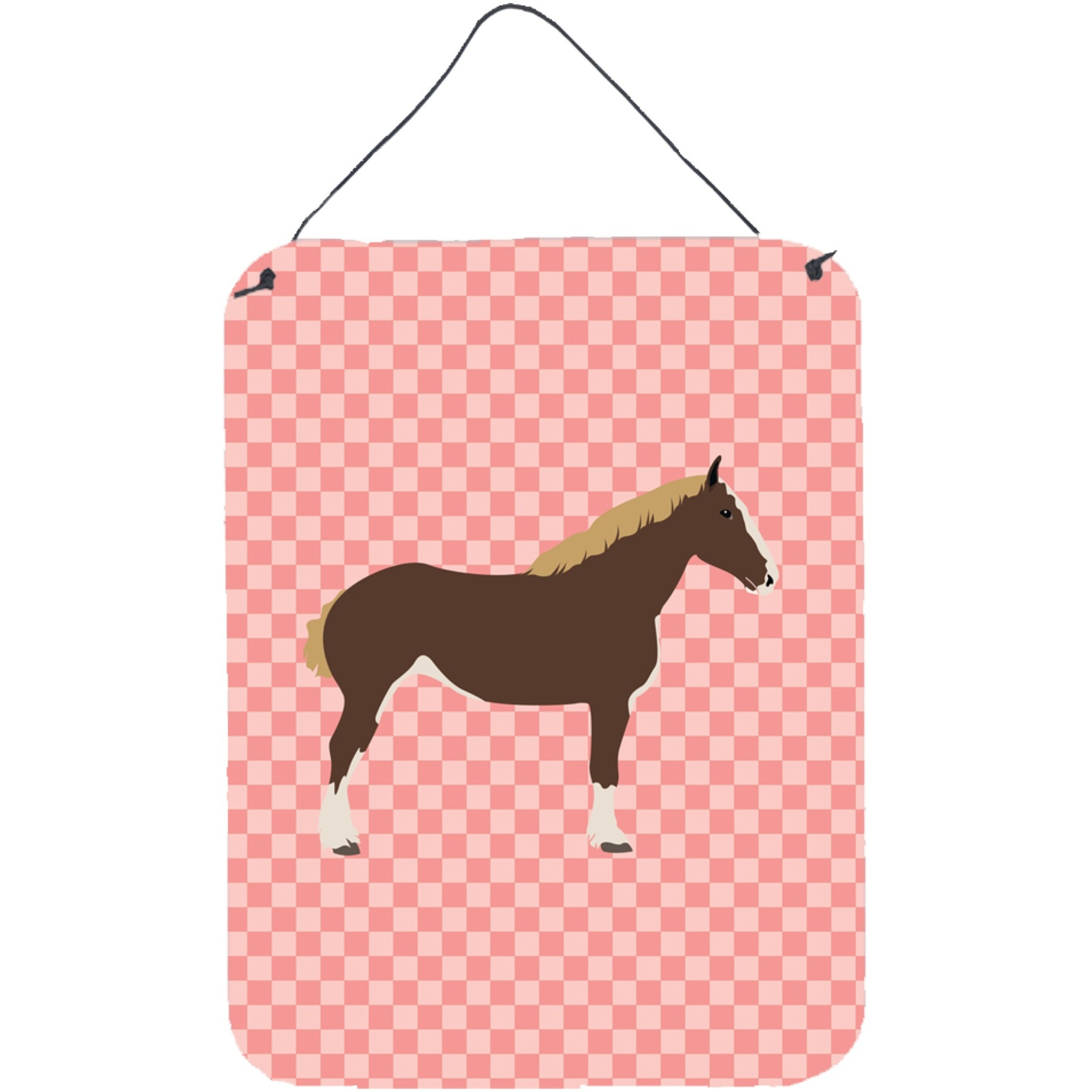 &quotCaroline's Treasures Percheron Horse Pink Check Metal Print, 16hx12w, Multicolor"