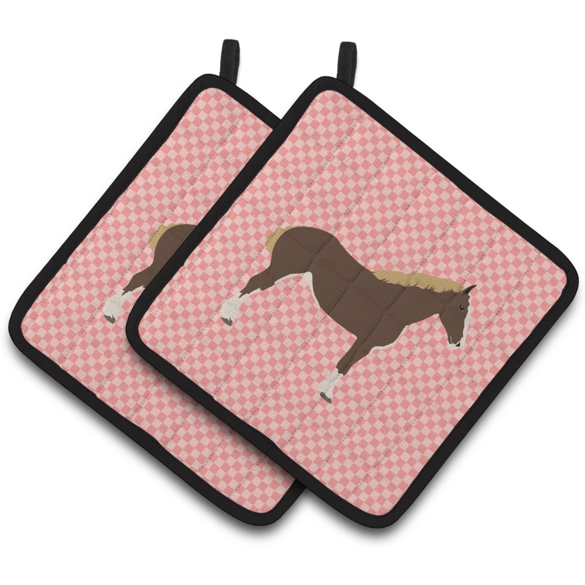 &quotCaroline's Treasures Percheron Horse Pink Check Decorated Pot Holder, 7.5"" x 7.5"""