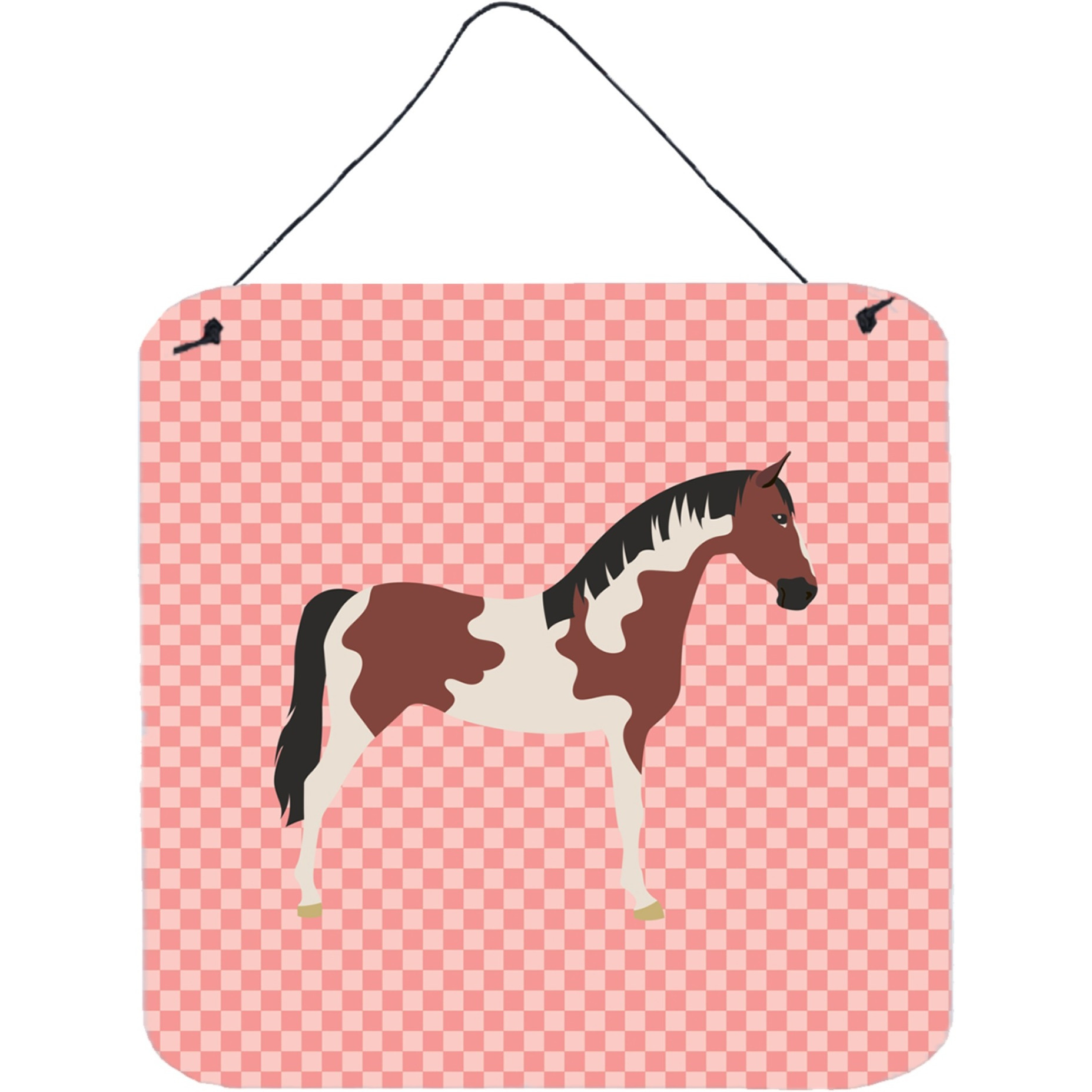 &quotCaroline's Treasures Pink Pinto Horse Check Metal Print, 6hx6w"