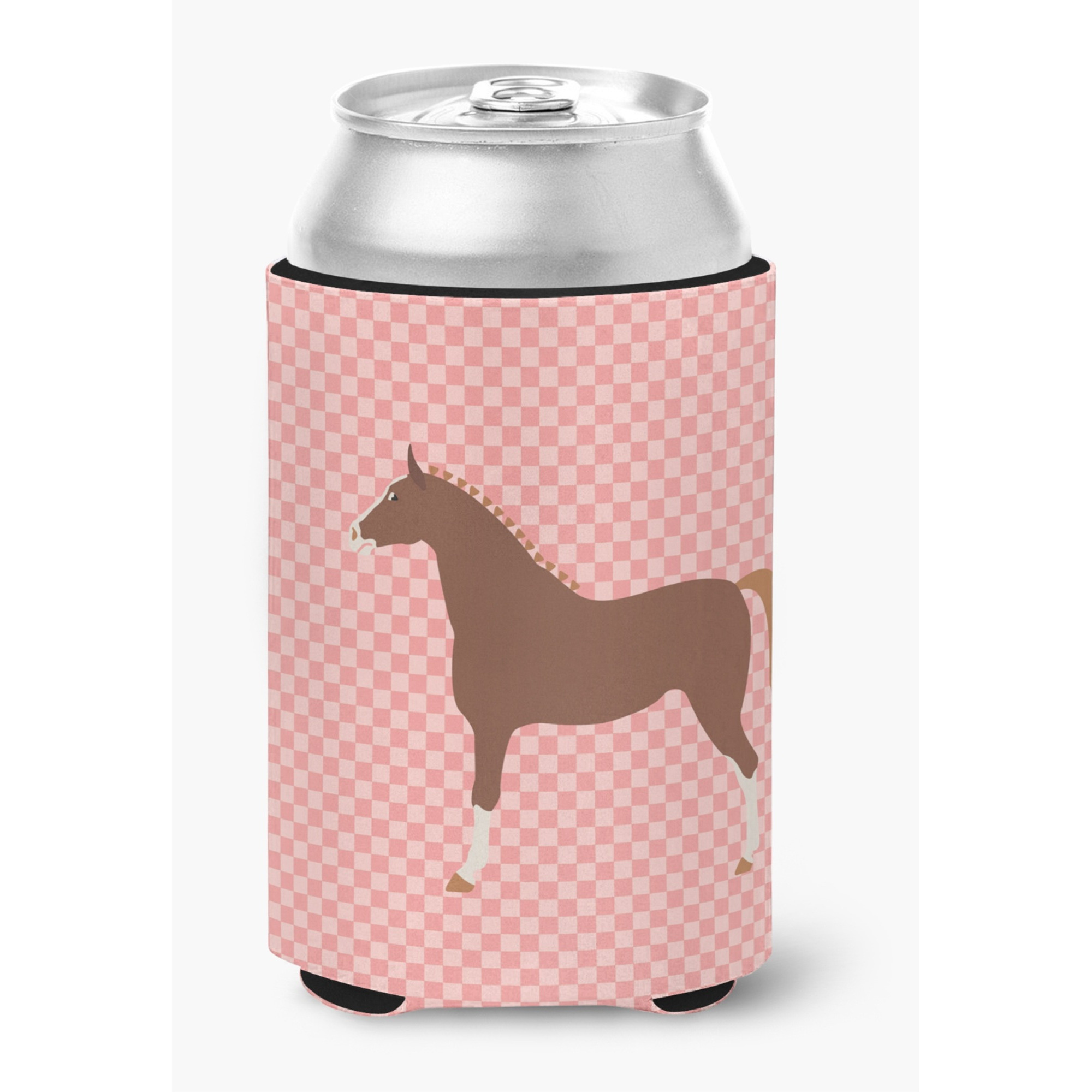&quotCaroline's Treasures Hannoverian Horse Pink Check Decorative Can Hugger, Multicolor"