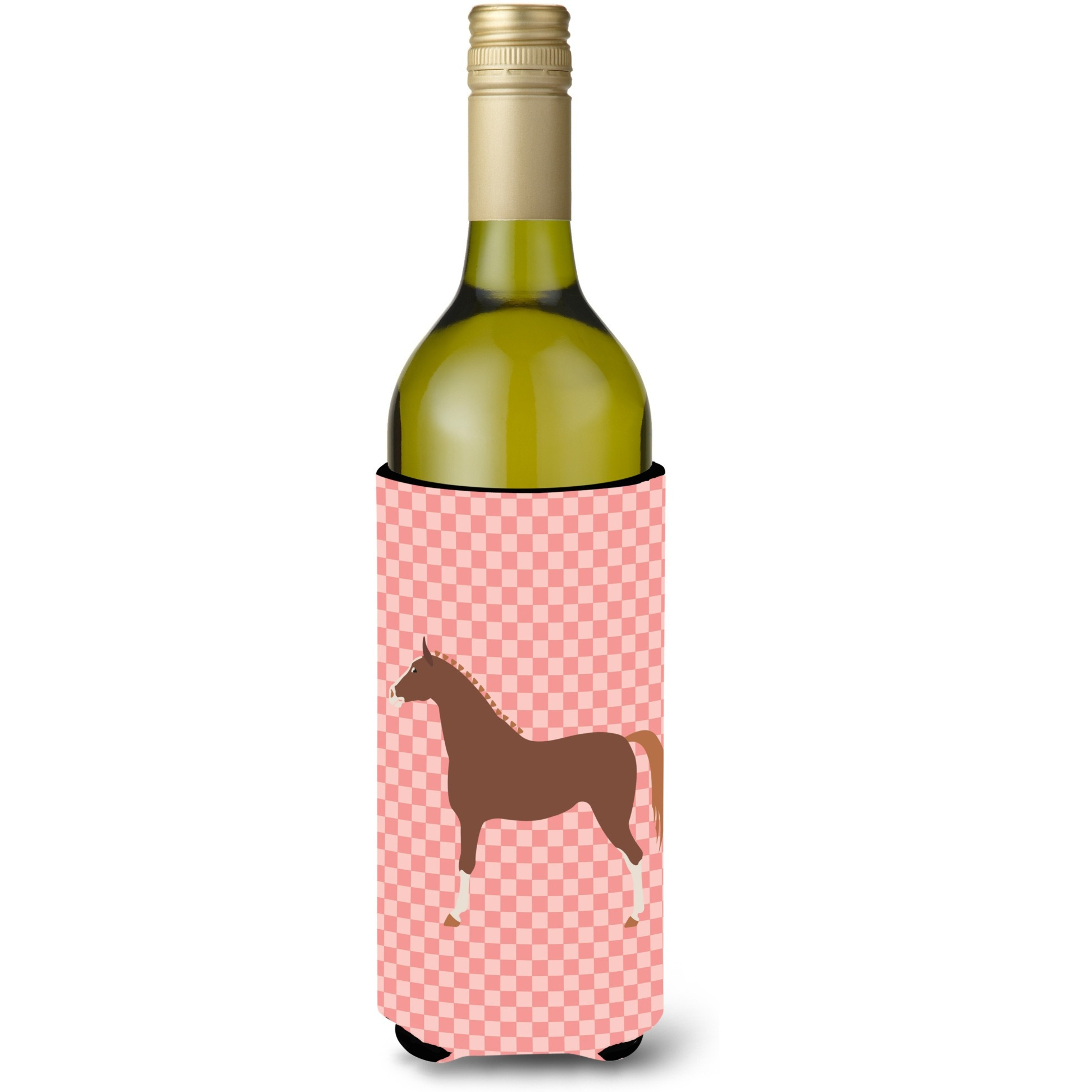 &quotCaroline's Treasures Hannoverian Horse Pink Check Decorative Bottle Hugger, 750 ml, Multicolor"