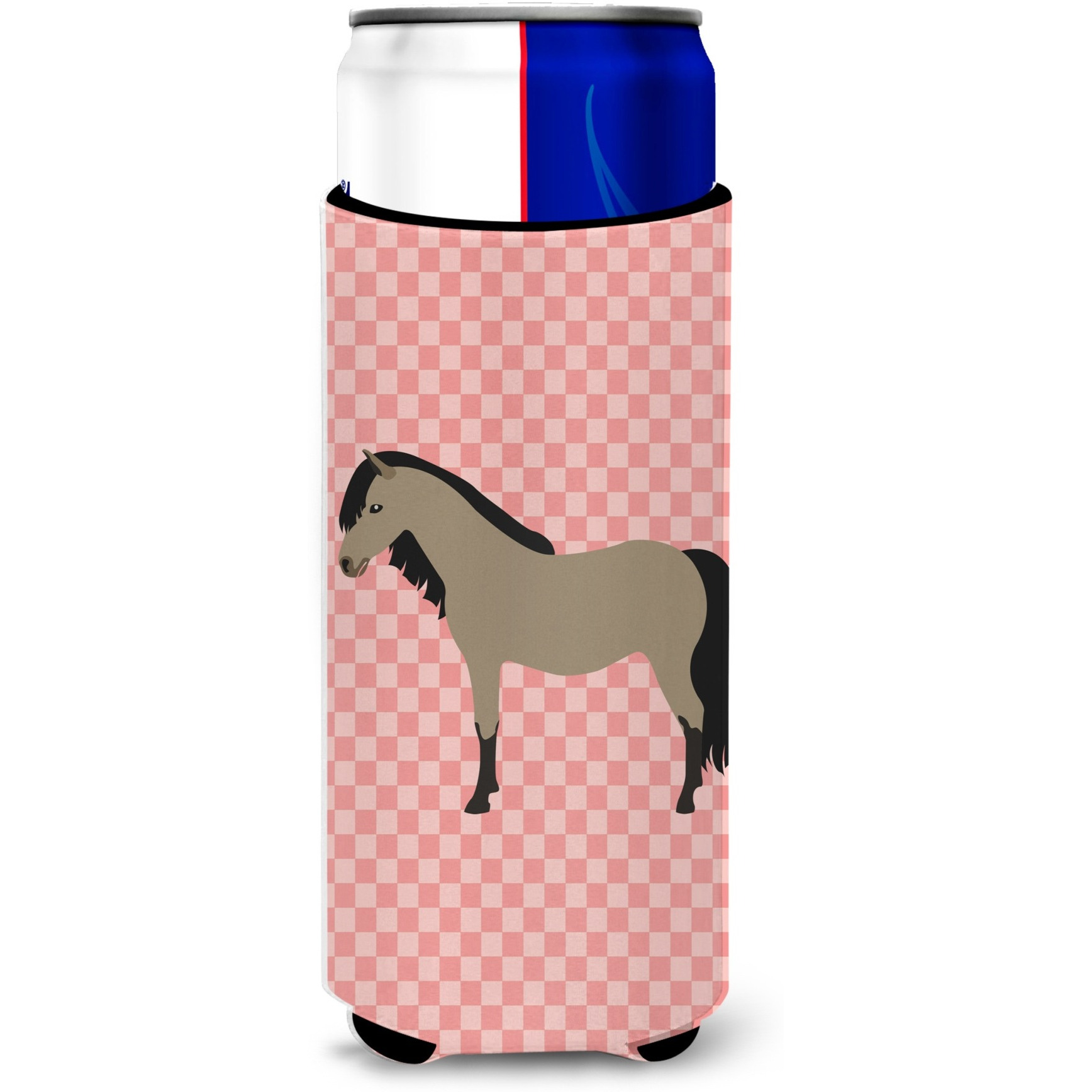 &quotCaroline's Treasures Welsh Pony Horse Pink Check Decorative Can Hugger, Slim, Multicolor"