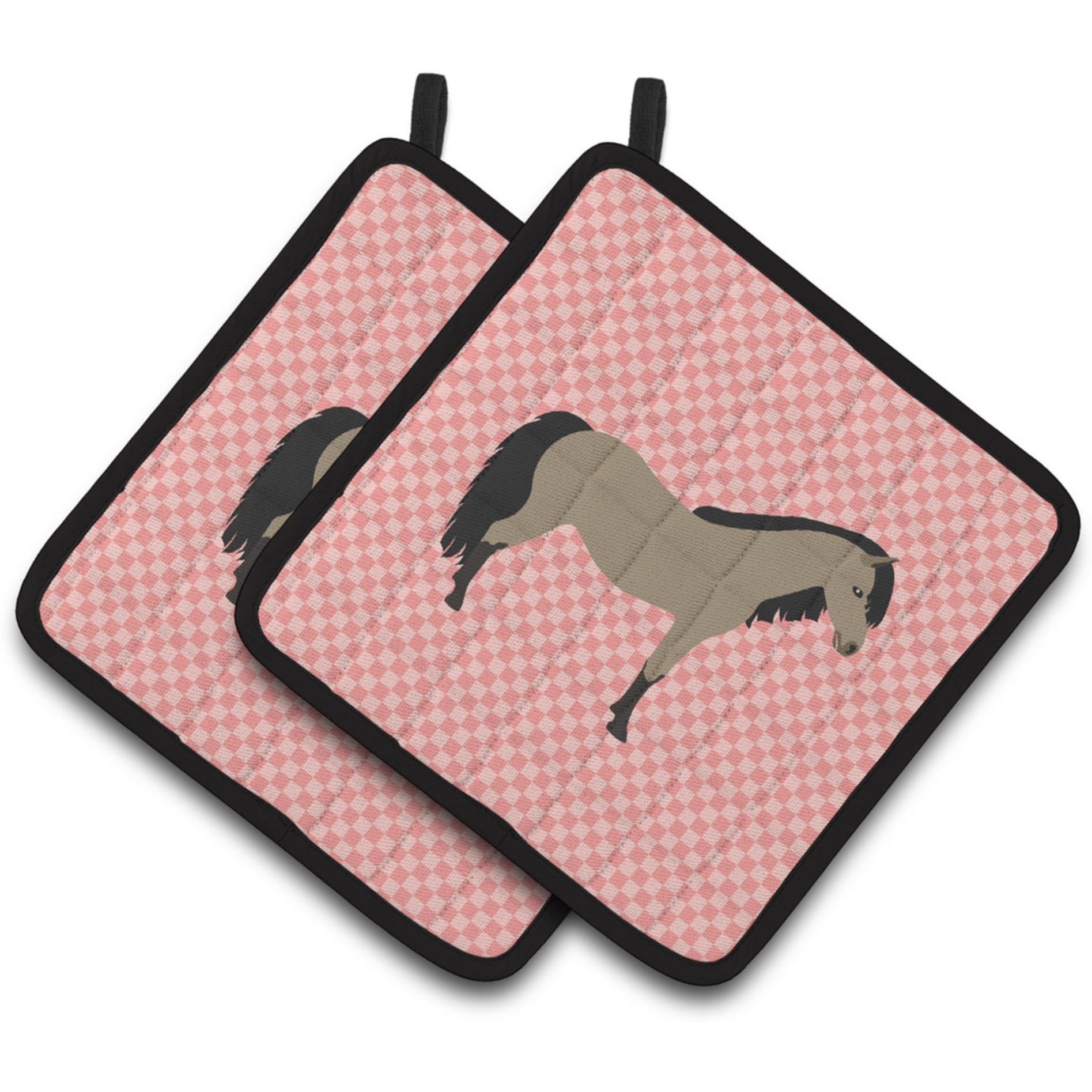 &quotCaroline's Treasures Welsh Pony Horse Pink Check Decorated Pot Holder, 7.5"" x 7.5"""