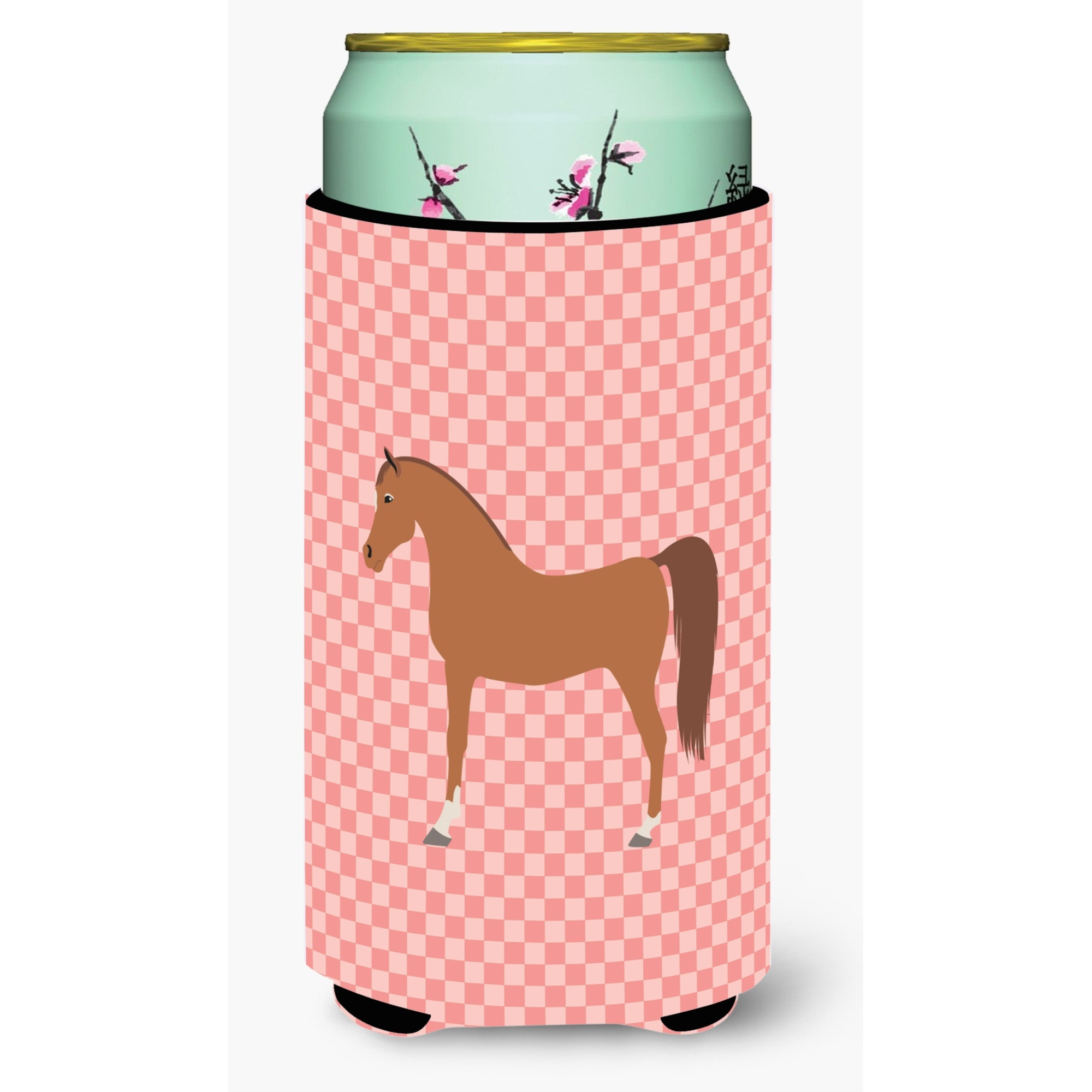 &quotCaroline's Treasures Arabian Horse Pink Check Decorative Can Hugger, Tall Boy, Multicolor"