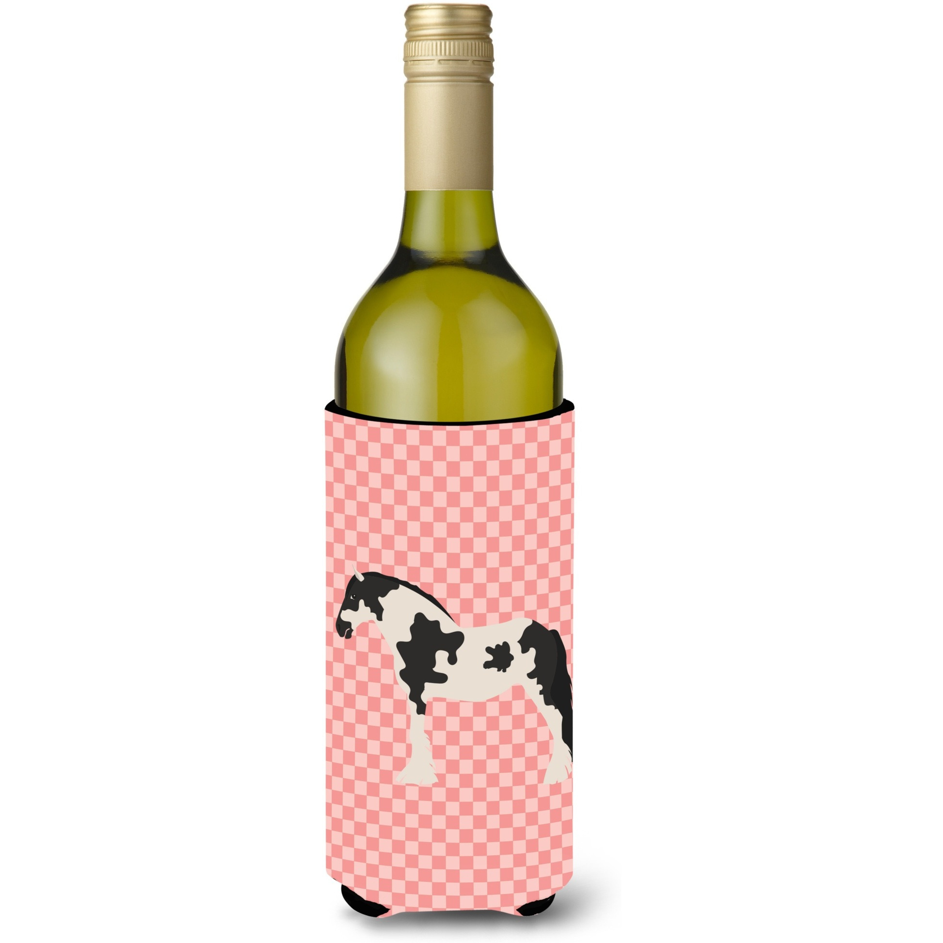 &quotCaroline's Treasures Cyldesdale Horse Pink Check Decorative Bottle Hugger, 750 ml, Multicolor"