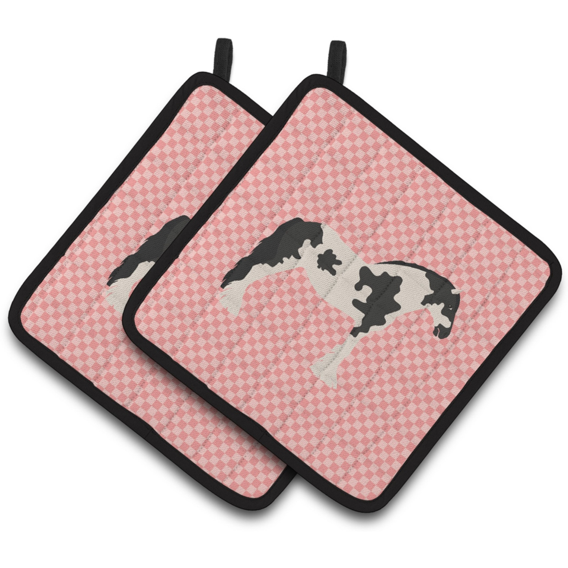 &quotCaroline's Treasures Cyldesdale Horse Pink Check Decorated Pot Holder, 7.5"" x 7.5"""