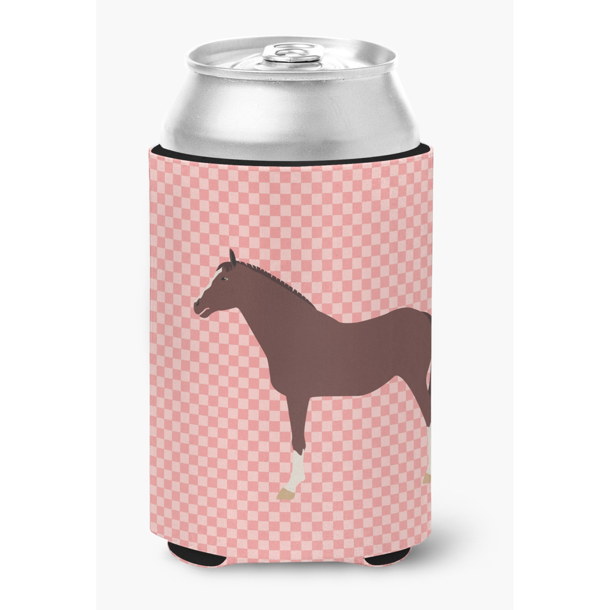 &quotCaroline's Treasures English Thoroughbred Horse Pink Check Decorative Can Hugger, Multicolor"