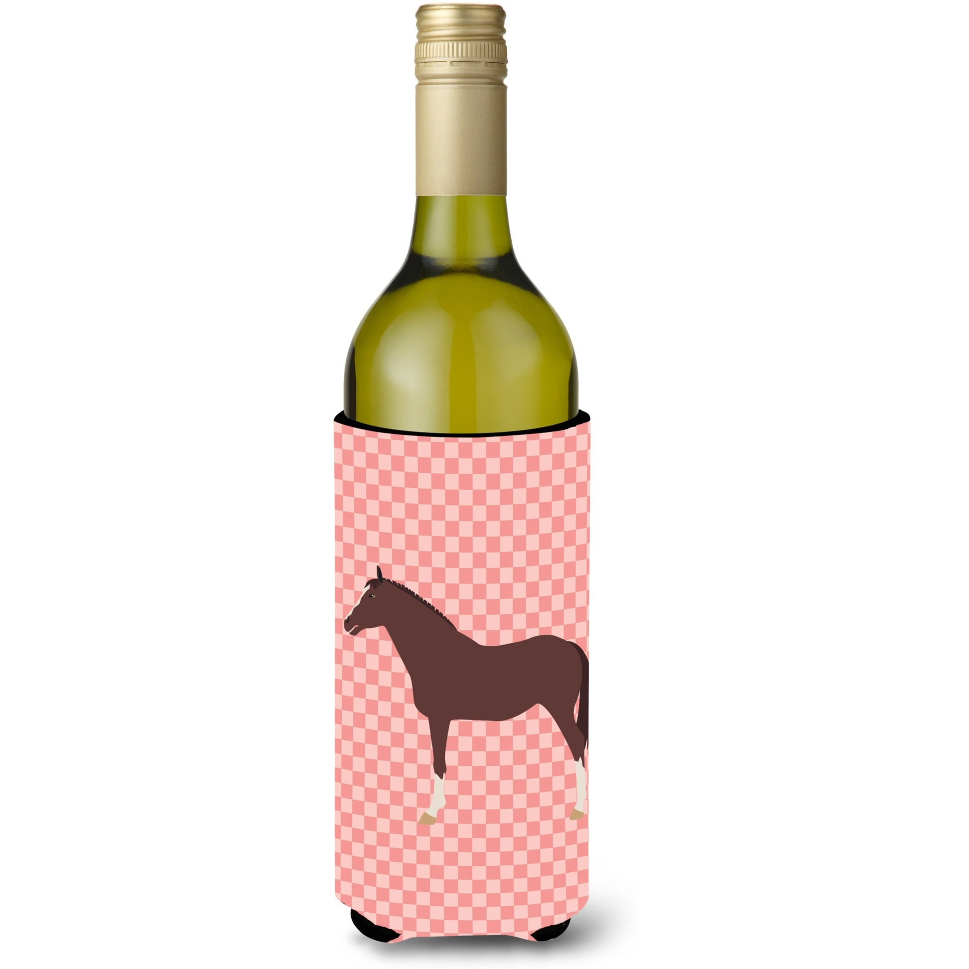 &quotCaroline's Treasures English Thoroughbred Horse Pink Check Decorative Bottle Hugger, 750 ml, Multicolor"
