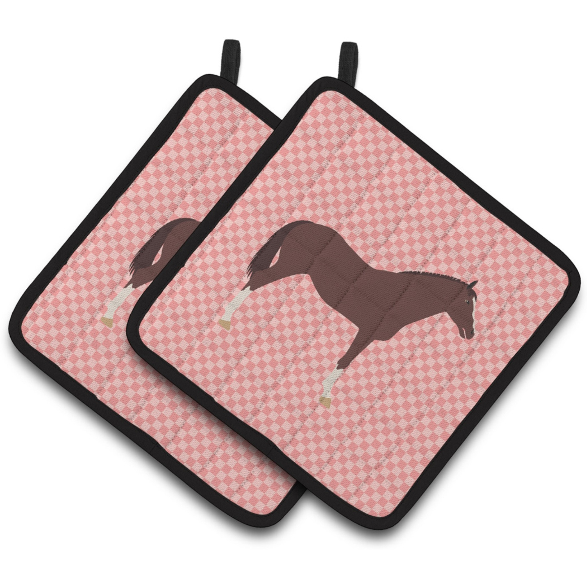 &quotCaroline's Treasures English Thoroughbred Horse Pink Check Decorated Pot Holder, 7.5"" x 7.5"""