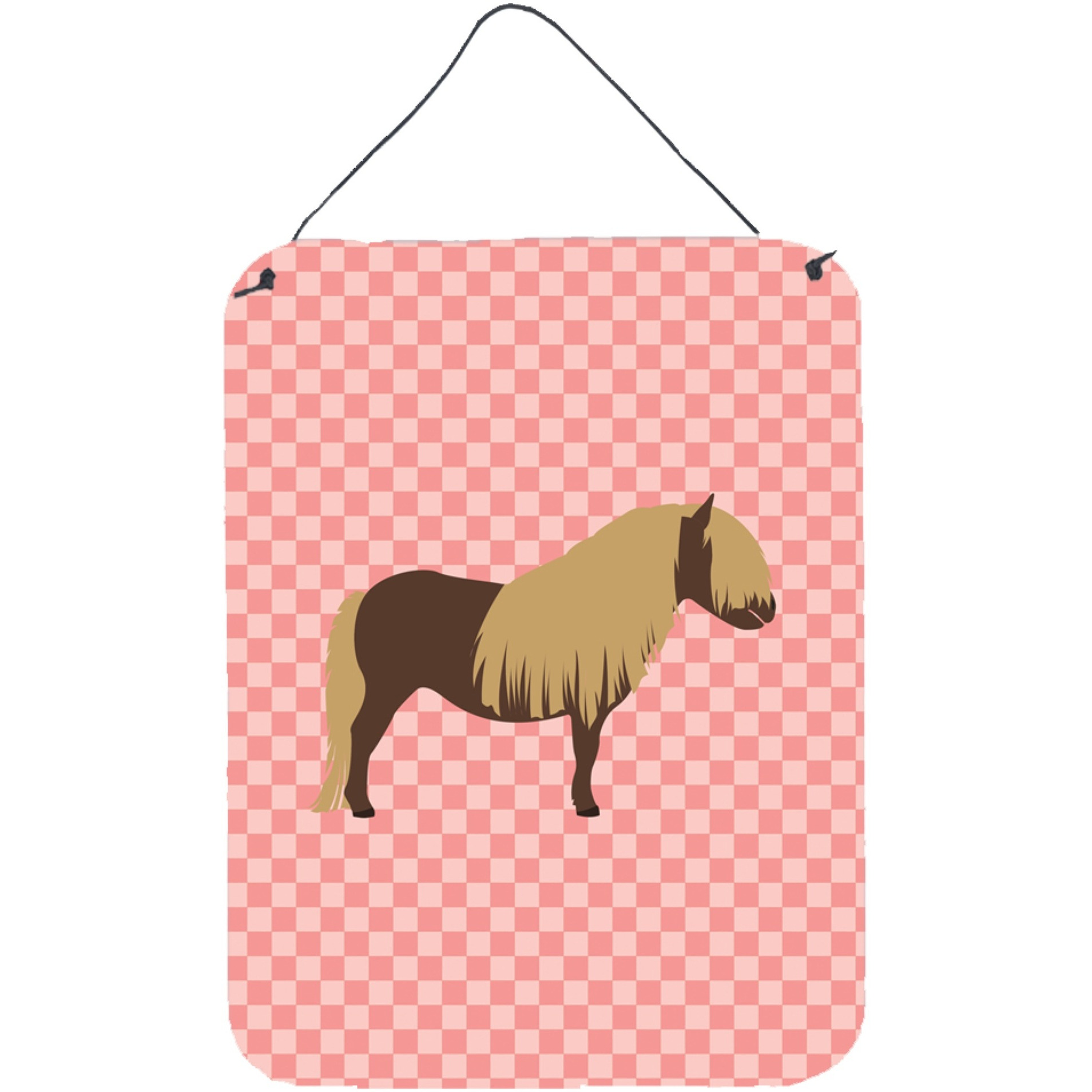 &quotCaroline's Treasures Shetland Pony Horse Pink Check Metal Print, 16hx12w, Multicolor"