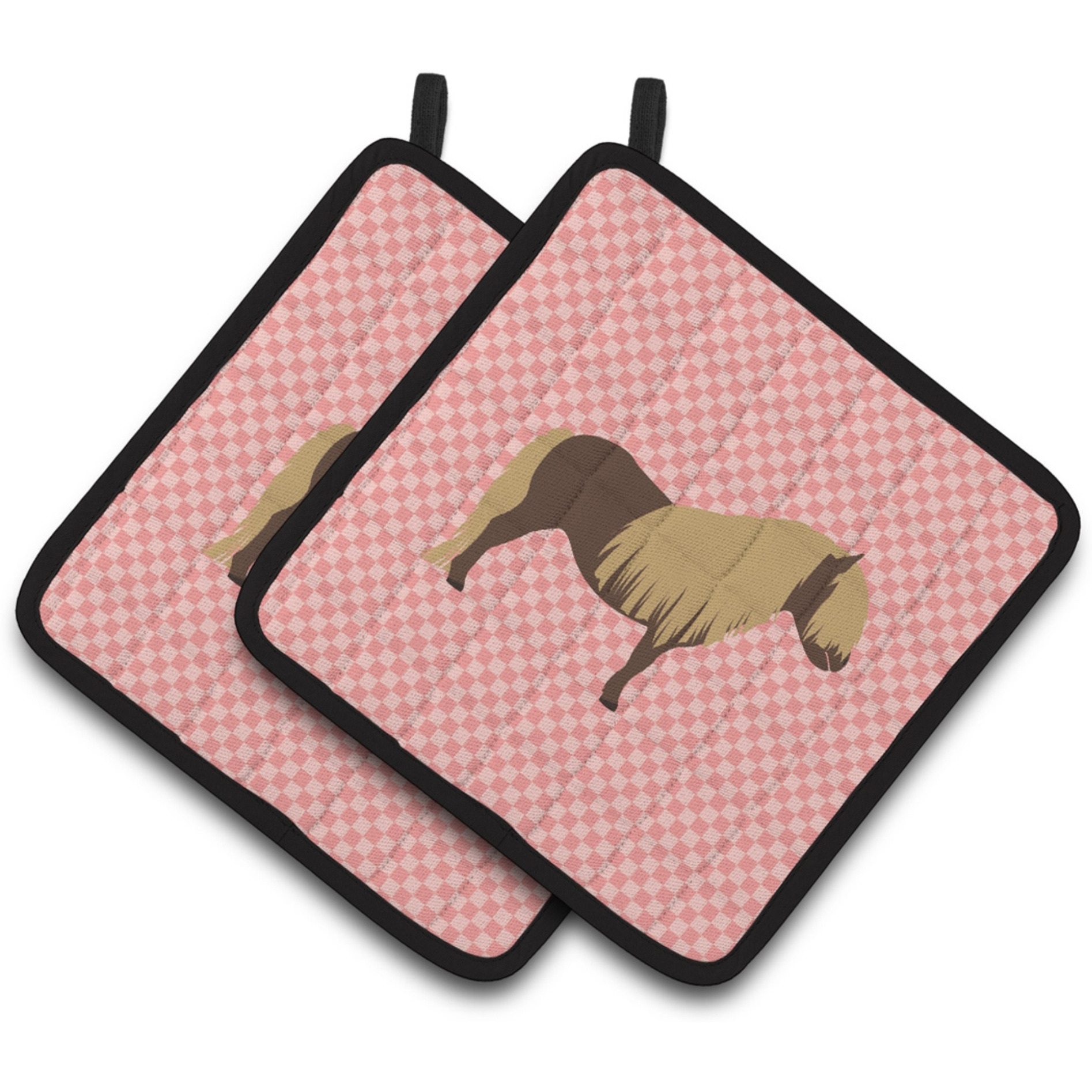 &quotCaroline's Treasures Shetland Pony Horse Pink Check Decorated Pot Holder, 7.5"" x 7.5"""