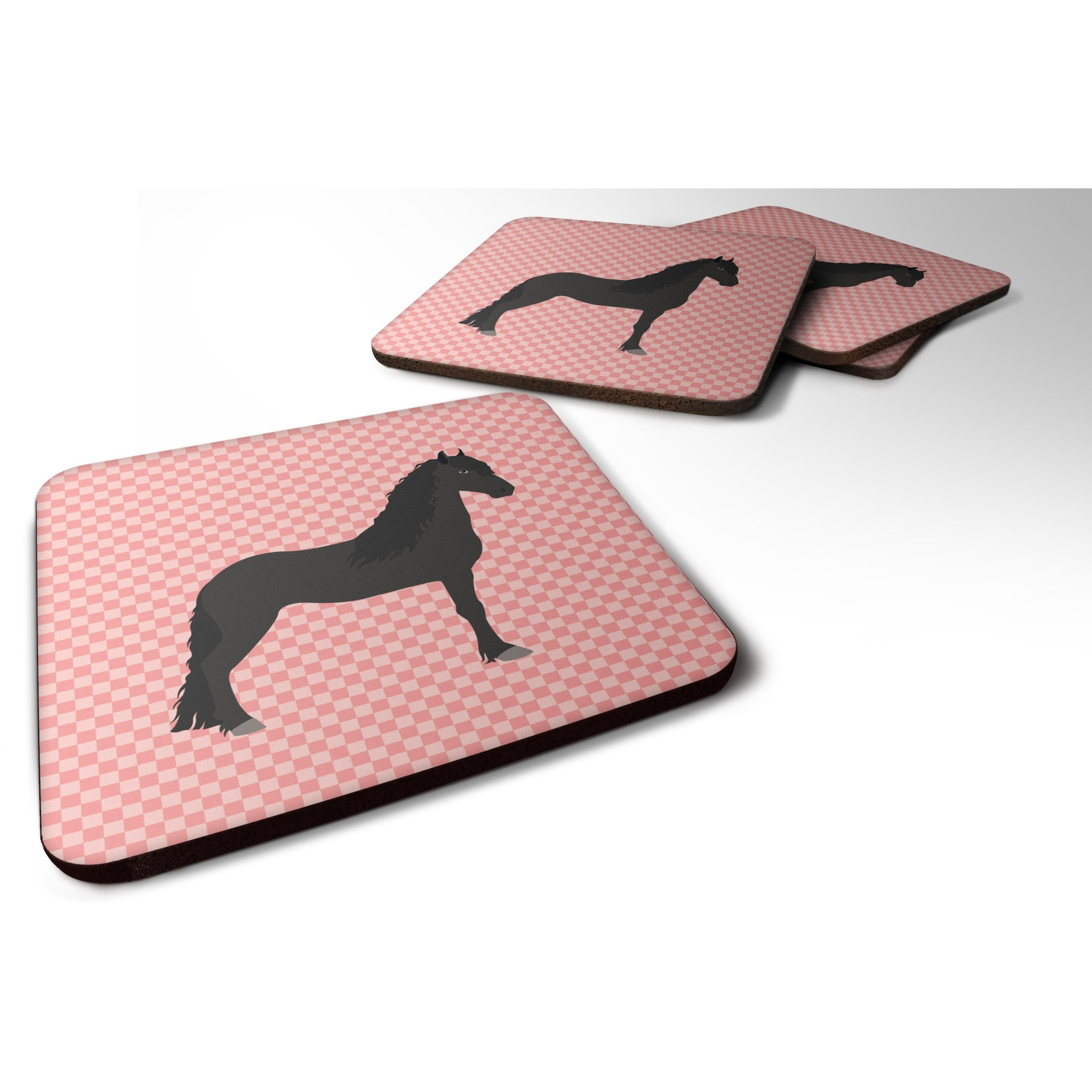 &quotCaroline's Treasures Friesian Horse Pink Check Decorative coasters, 3.5, Multicolor"