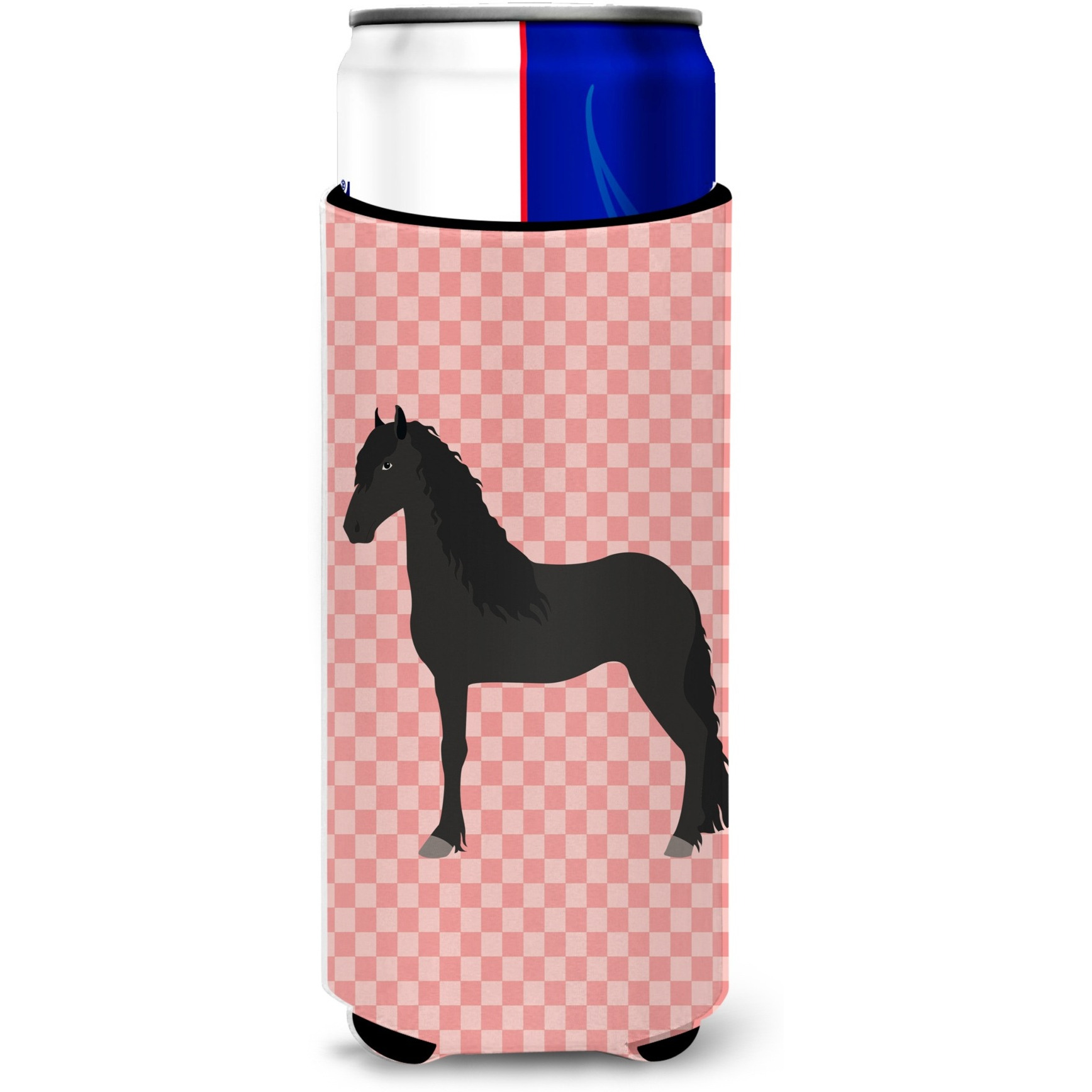 &quotCaroline's Treasures Friesian Horse Pink Check Decorative Can Hugger, Slim, Multicolor"