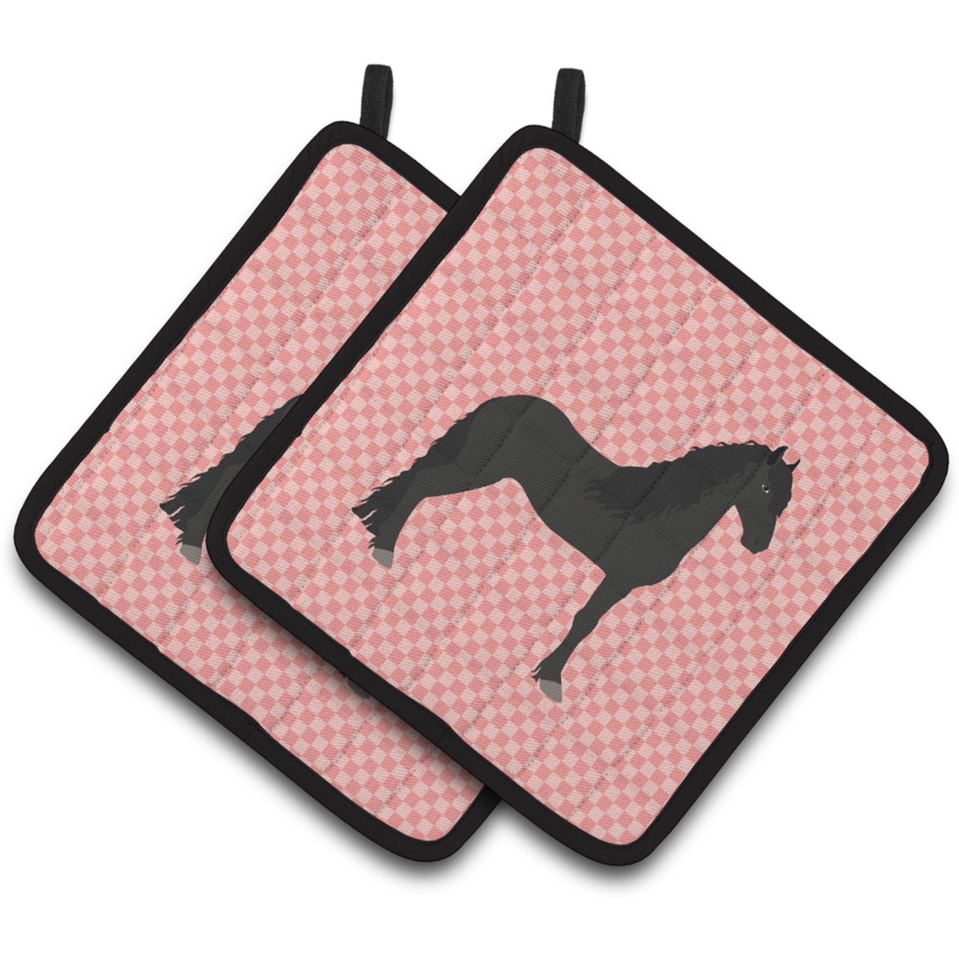 &quotCaroline's Treasures Friesian Horse Pink Check Decorated Pot Holder, 7.5"" x 7.5"""