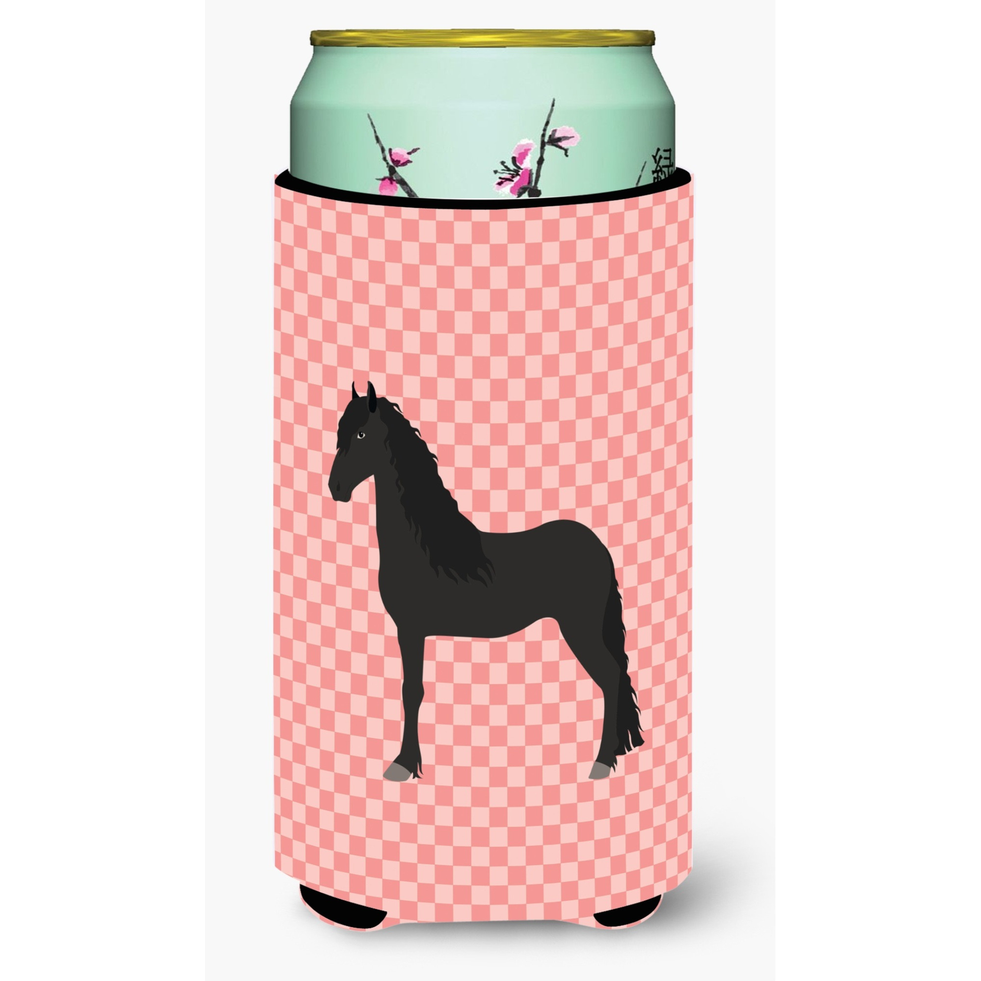 &quotCaroline's Treasures Friesian Horse Pink Check Decorative Can Hugger, Tall Boy, Multicolor"