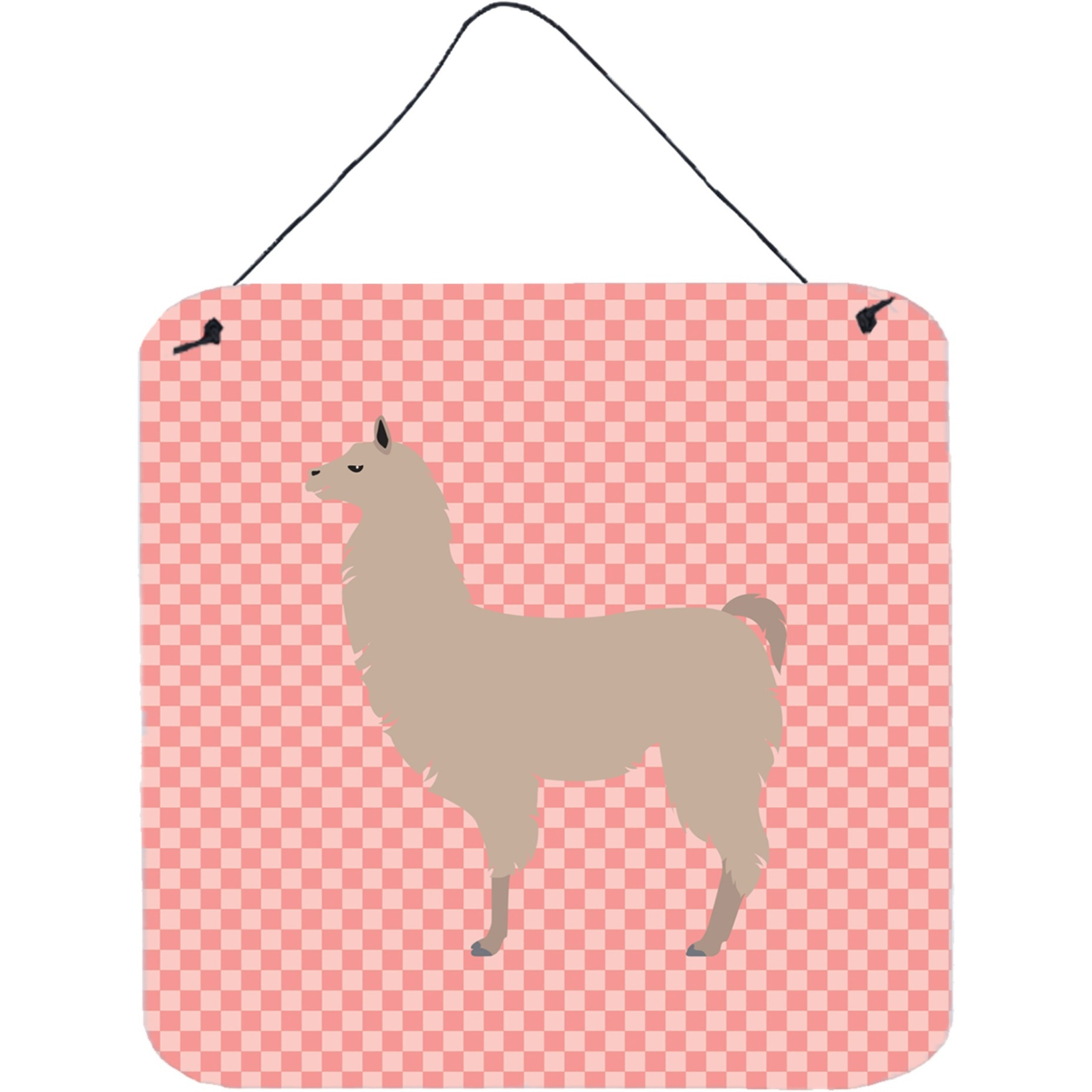 &quotCaroline's Treasures Pink Llama Check Metal Print, 6"" H x 6"" W"