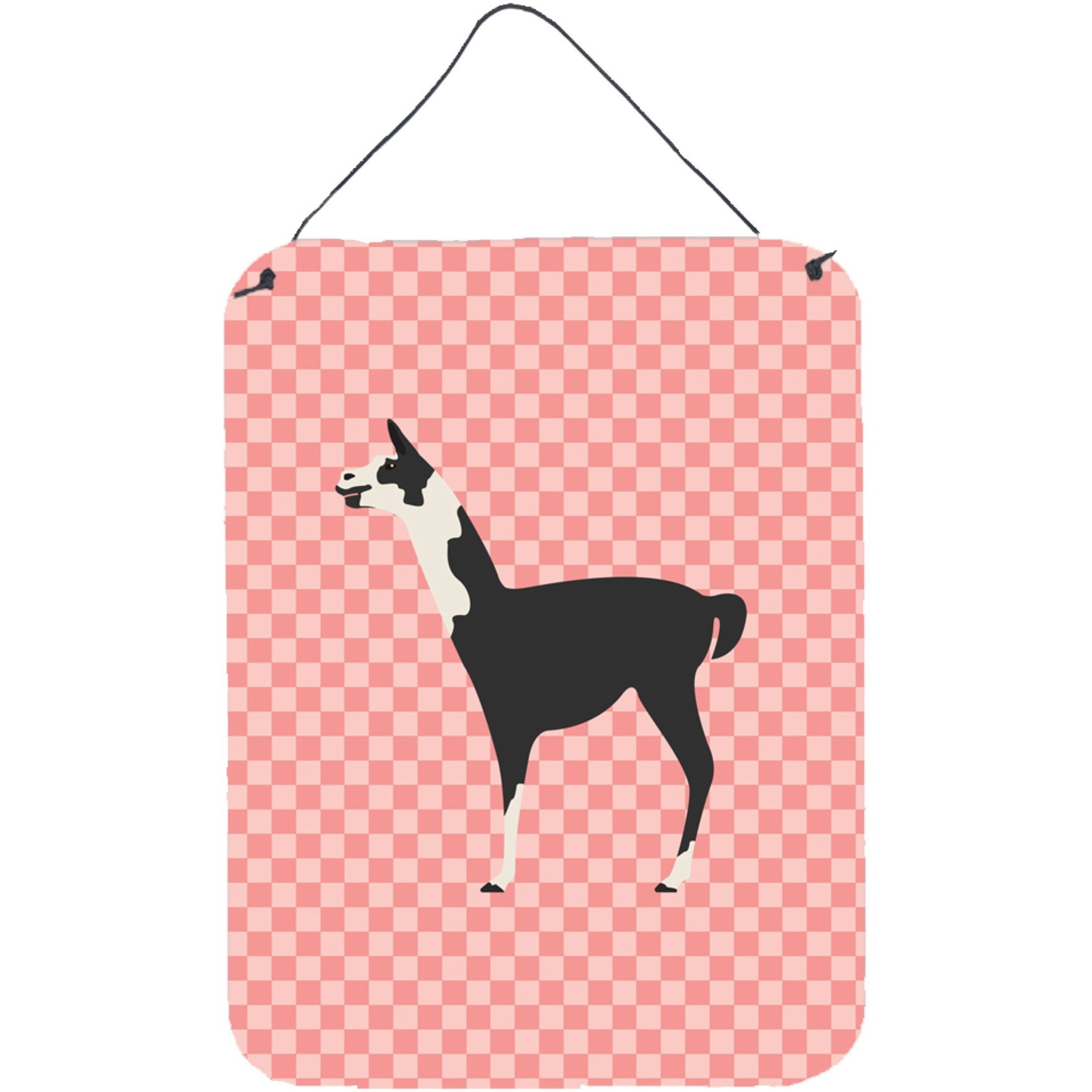&quotCaroline's Treasures Llama Q' Ara Pink Check Metal Print, 16hx12w, Multicolor"