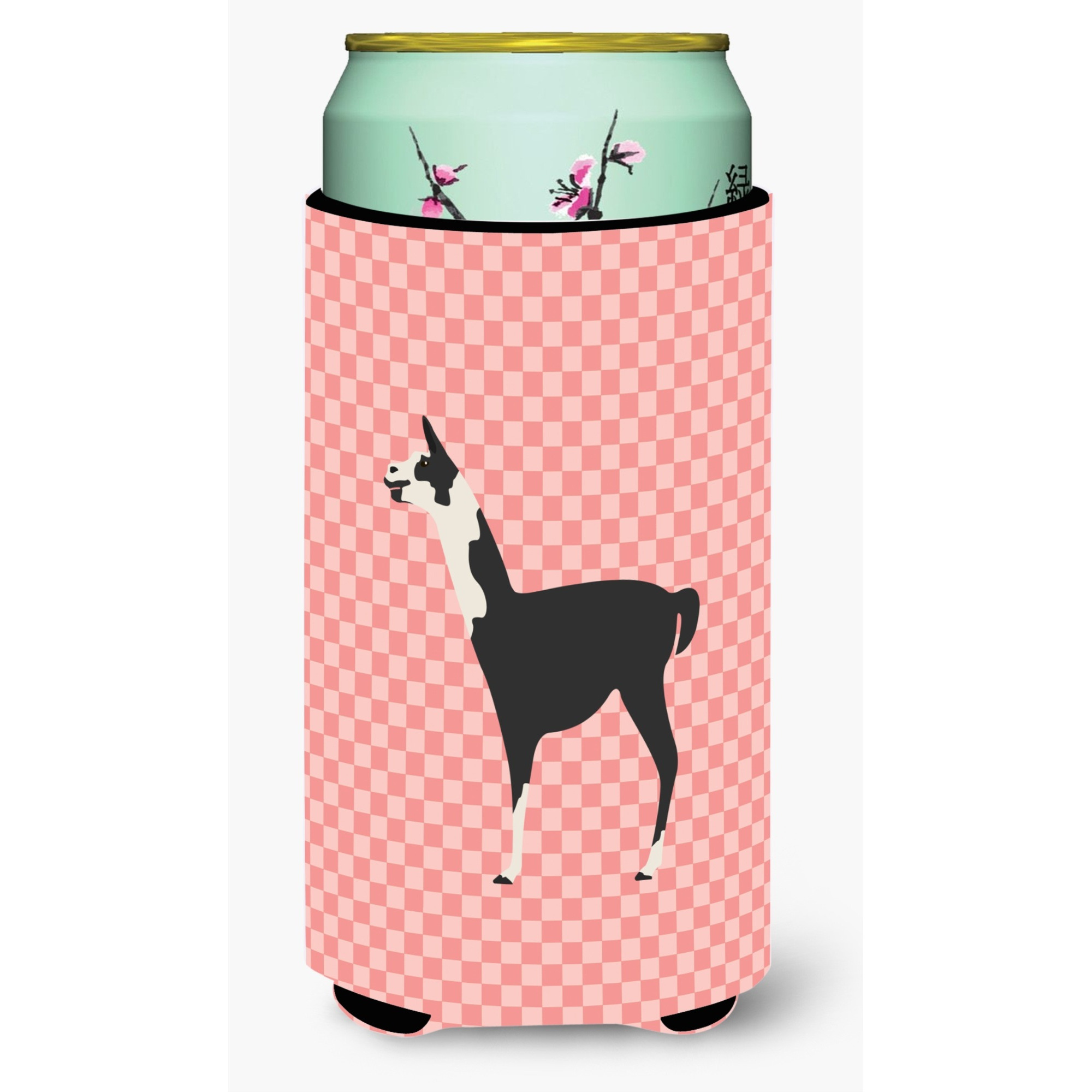 &quotCaroline's Treasures Llama Q' Ara Pink Check Decorative Can Hugger, Tall Boy, Multicolor"