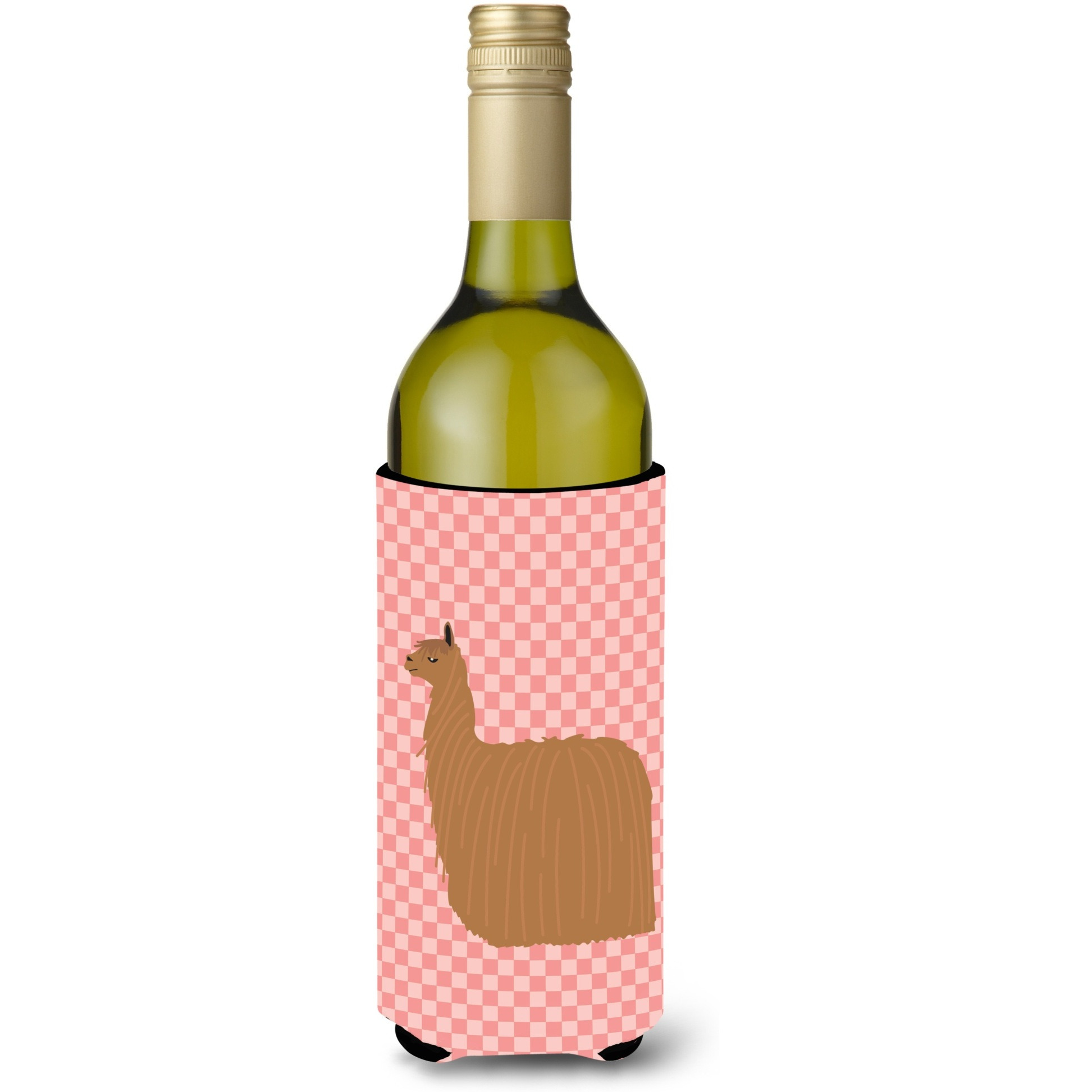 &quotCaroline's Treasures Alpaca Suri Pink Check Decorative Bottle Hugger, 750 ml, Multicolor"