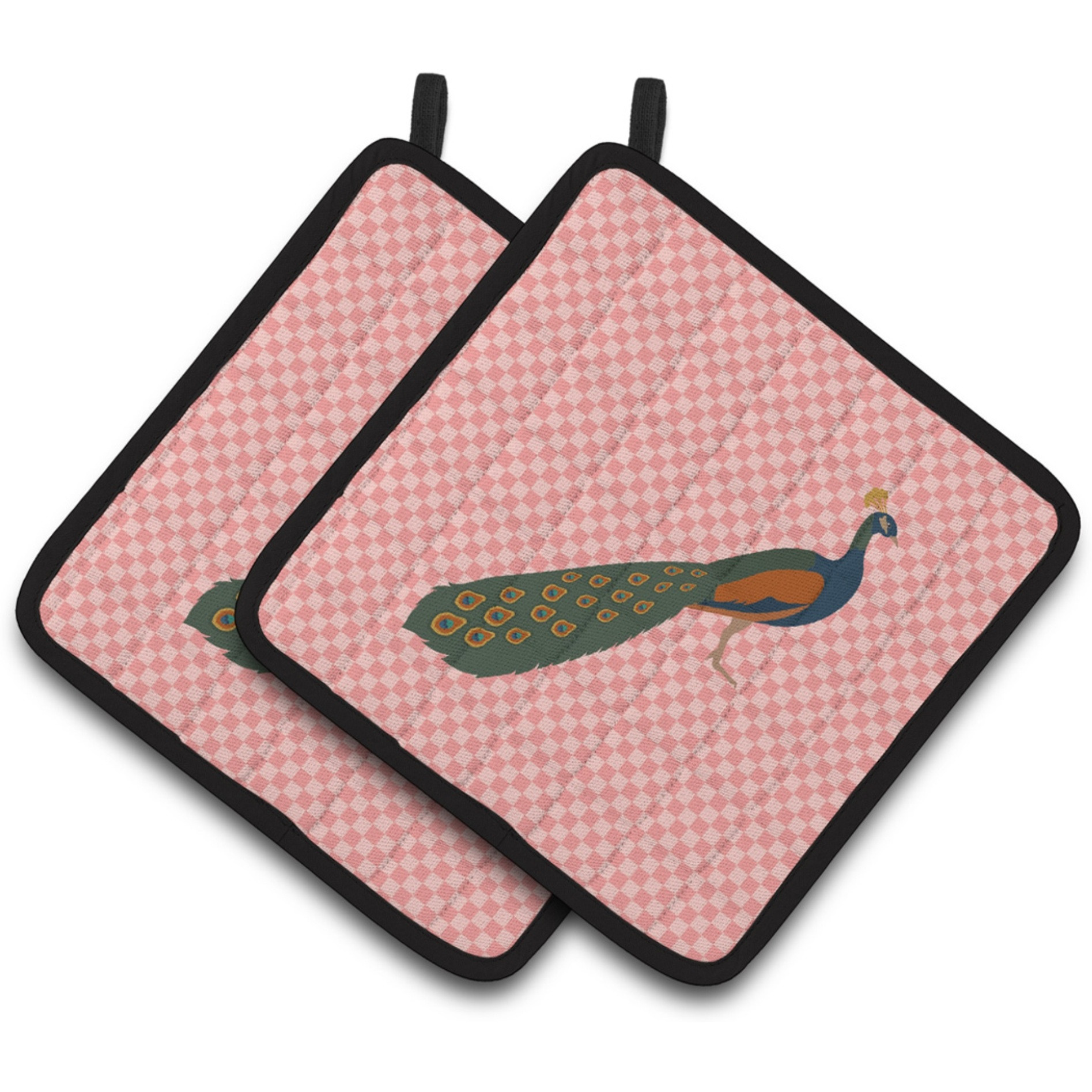 &quotCaroline's Treasures Indian Peacock Peafowl Pink Check Decorated Pot Holder, 7.5"" x 7.5"""