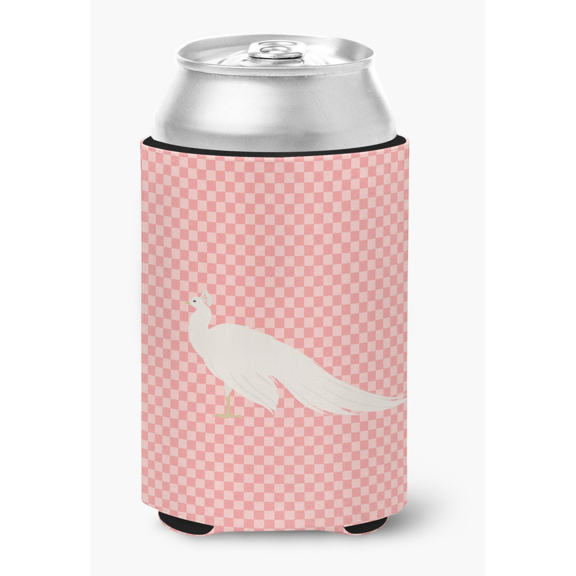 &quotCaroline's Treasures White Peacock Peafowl Pink Check Decorative Can Hugger, Multicolor"