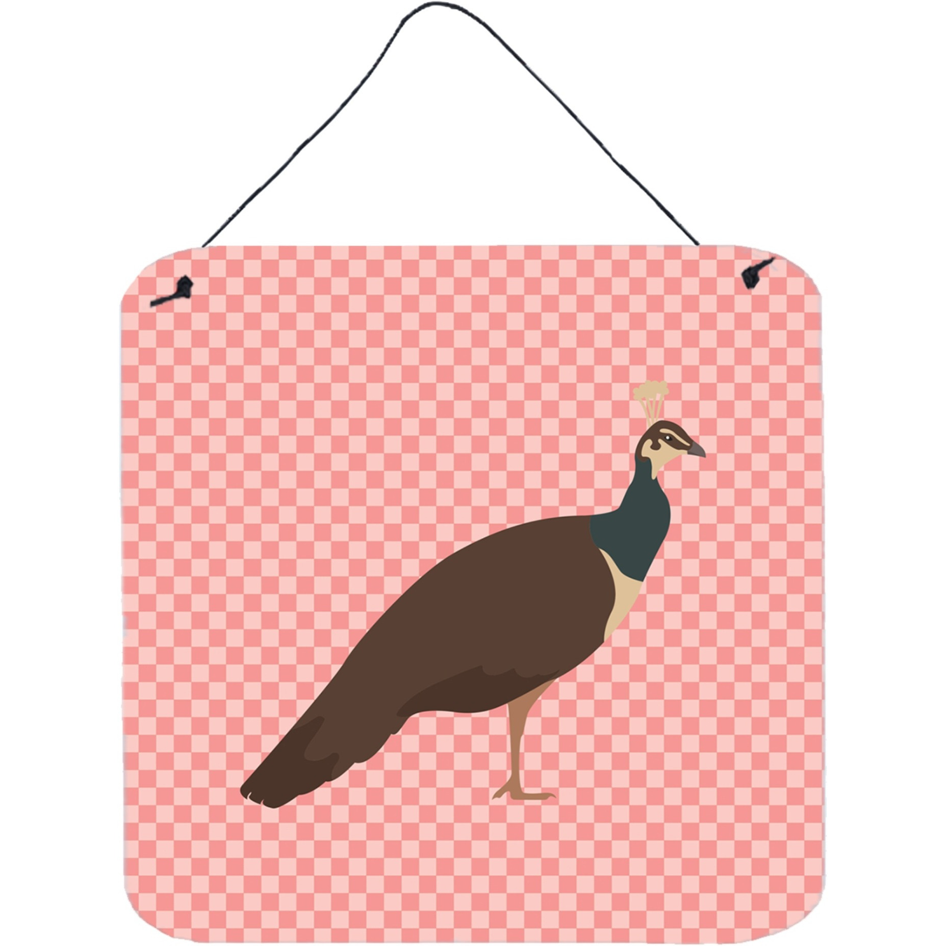 &quotCaroline's Treasures Pink Indian Peahen Peafowl Check Metal Print, 6"" H x 6"" W"
