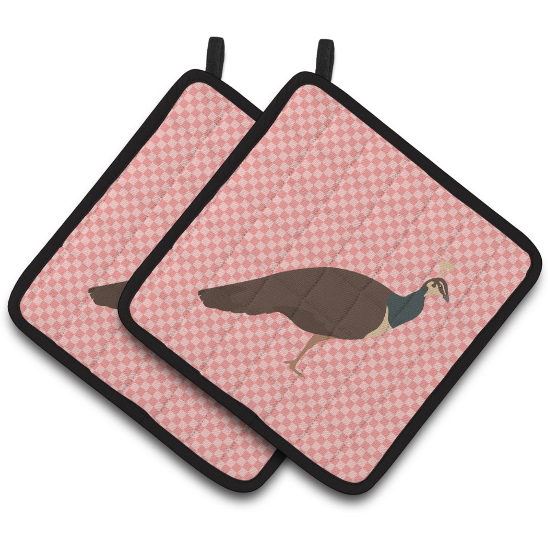 &quotCaroline's Treasures Indian Peahen Peafowl Pink Check Decorated Pot Holder, 7.5"" x 7.5"""