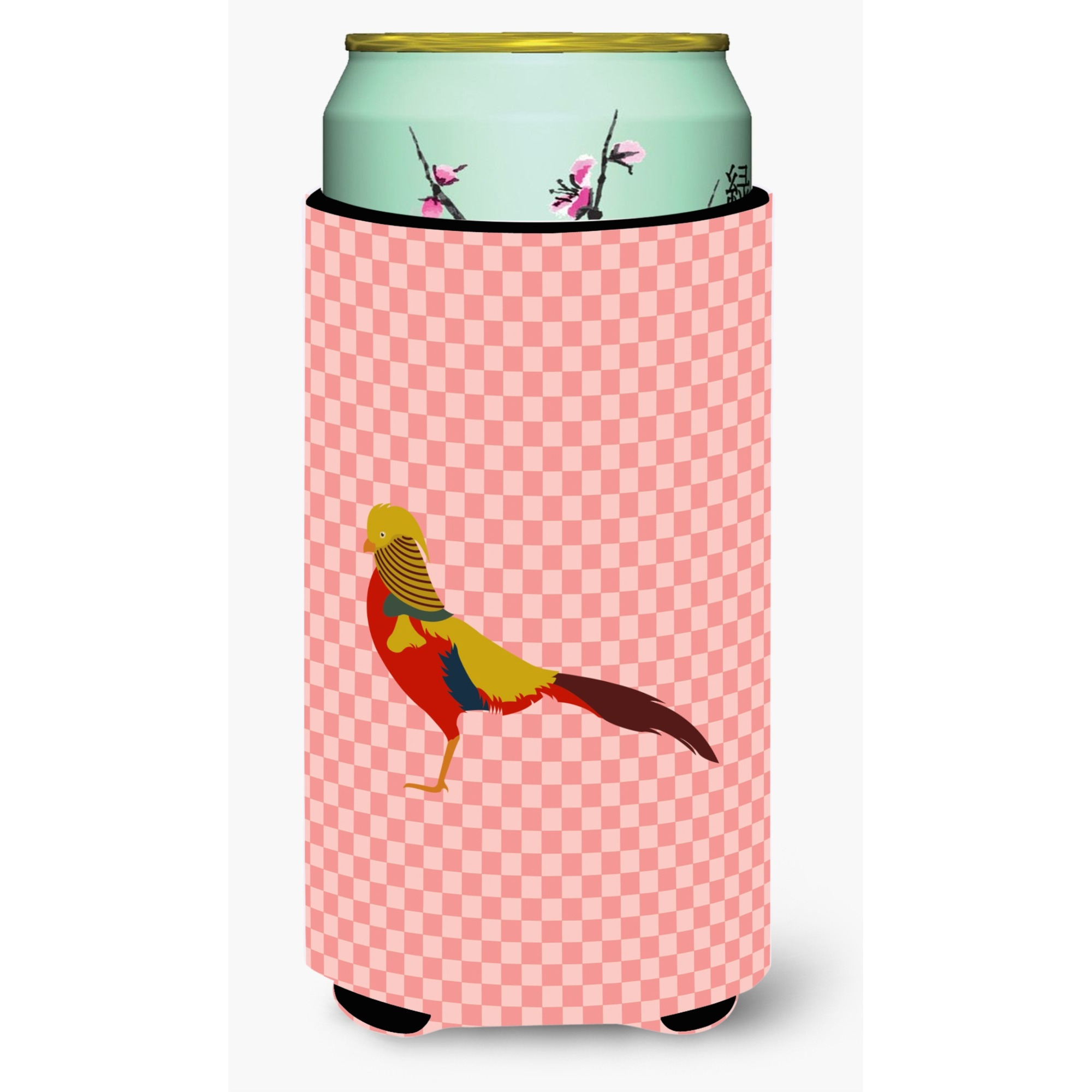&quotCaroline's Treasures Golden or Chinese Pheasant Pink Check Decorative Can Hugger, Tall Boy, Multicolor"