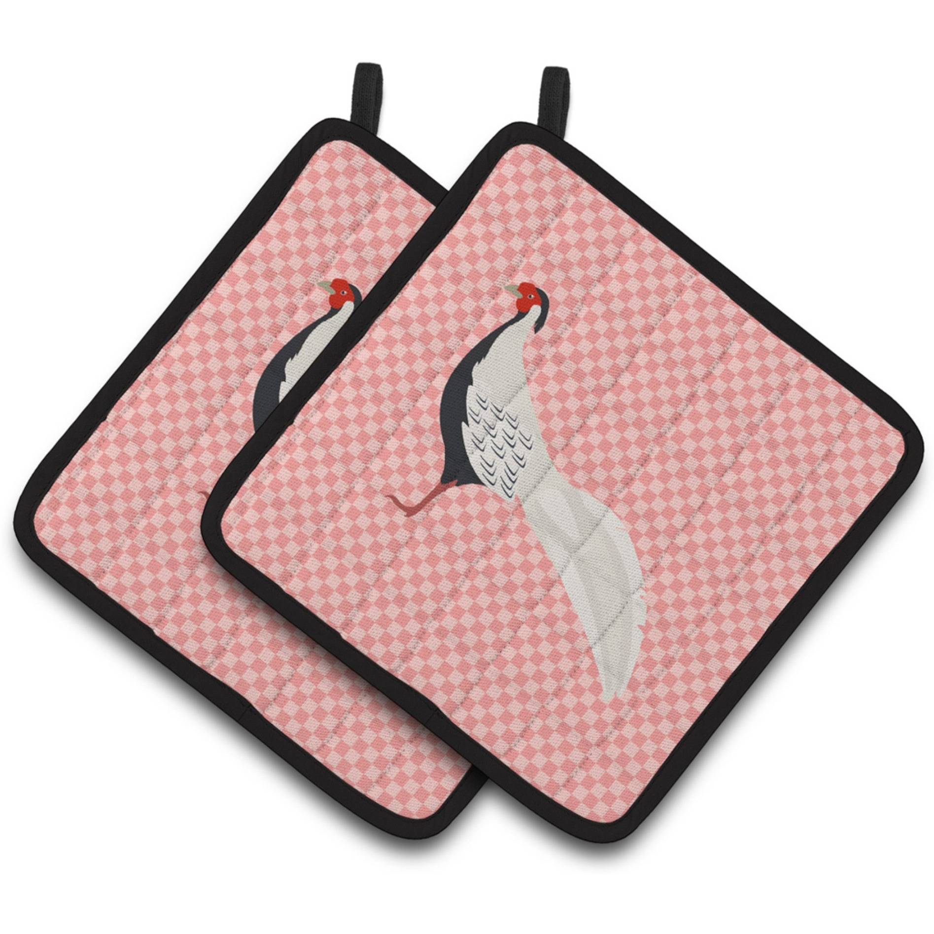 &quotCaroline's Treasures Silver Pheasant Pink Check Decorated Pot Holder, 7.5"" x 7.5"""