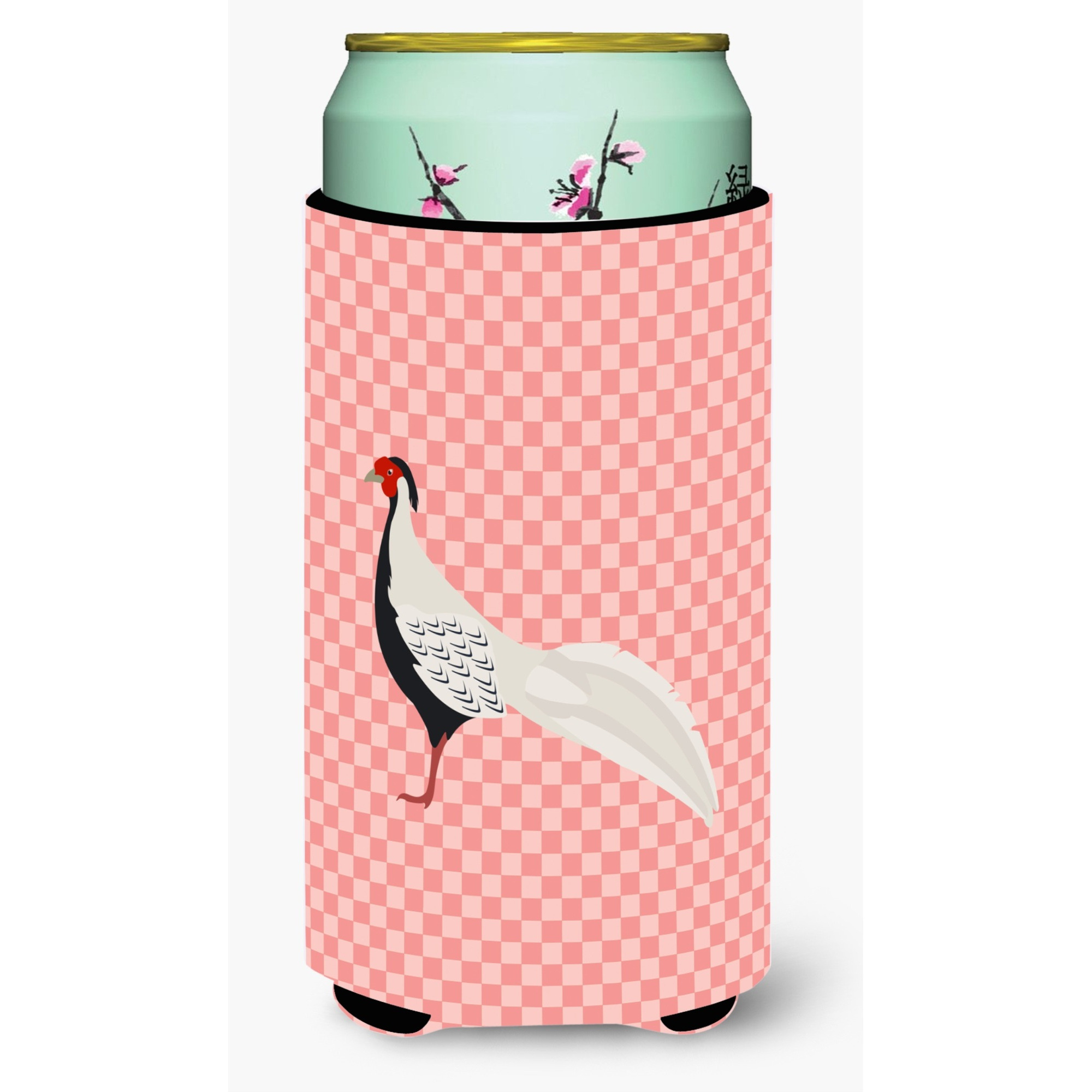 &quotCaroline's Treasures Silver Pheasant Pink Check Decorative Can Hugger, Tall Boy, Multicolor"