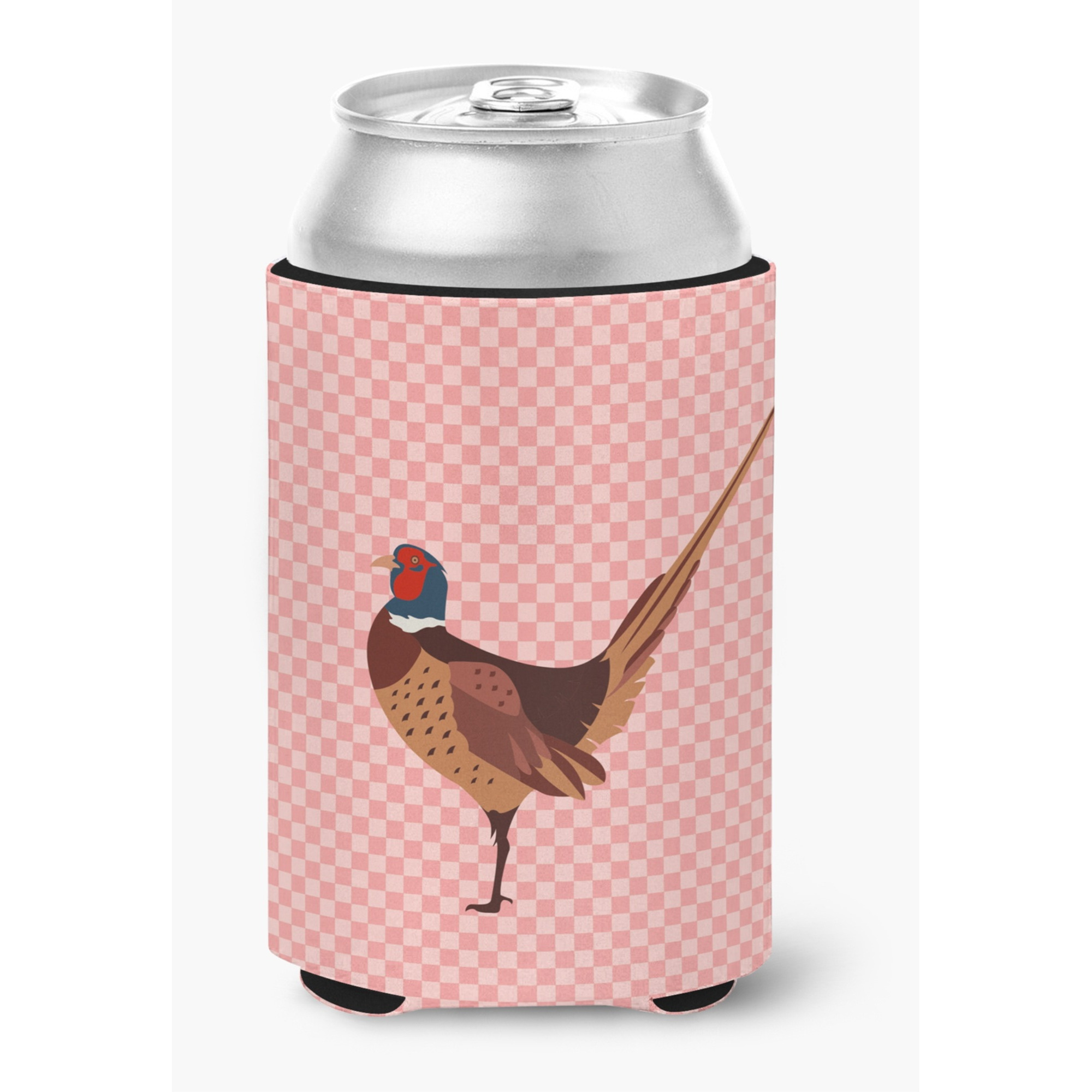 &quotCaroline's Treasures Ring-necked Common Pheasant Pink Check Decorative Can Hugger, Multicolor"