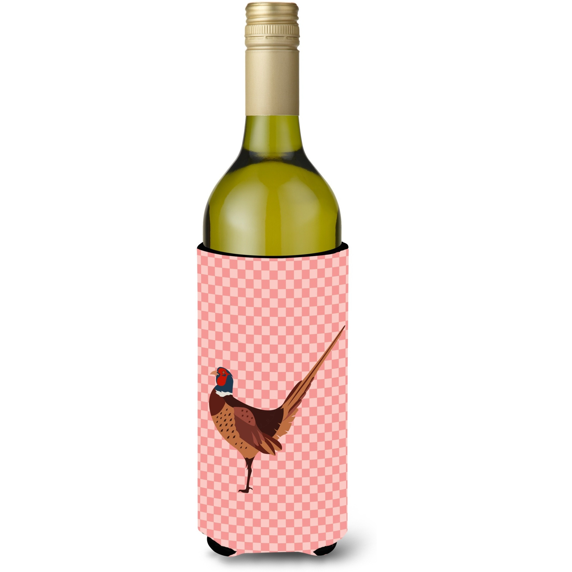 &quotCaroline's Treasures Ring-necked Common Pheasant Pink Check Decorative Bottle Hugger, 750 ml, Multicolor"
