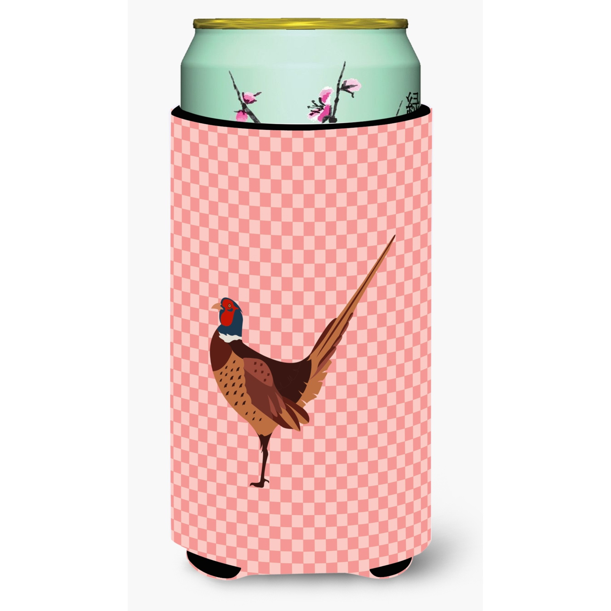 &quotCaroline's Treasures Ring-necked Common Pheasant Pink Check Decorative Can Hugger, Tall Boy, Multicolor"
