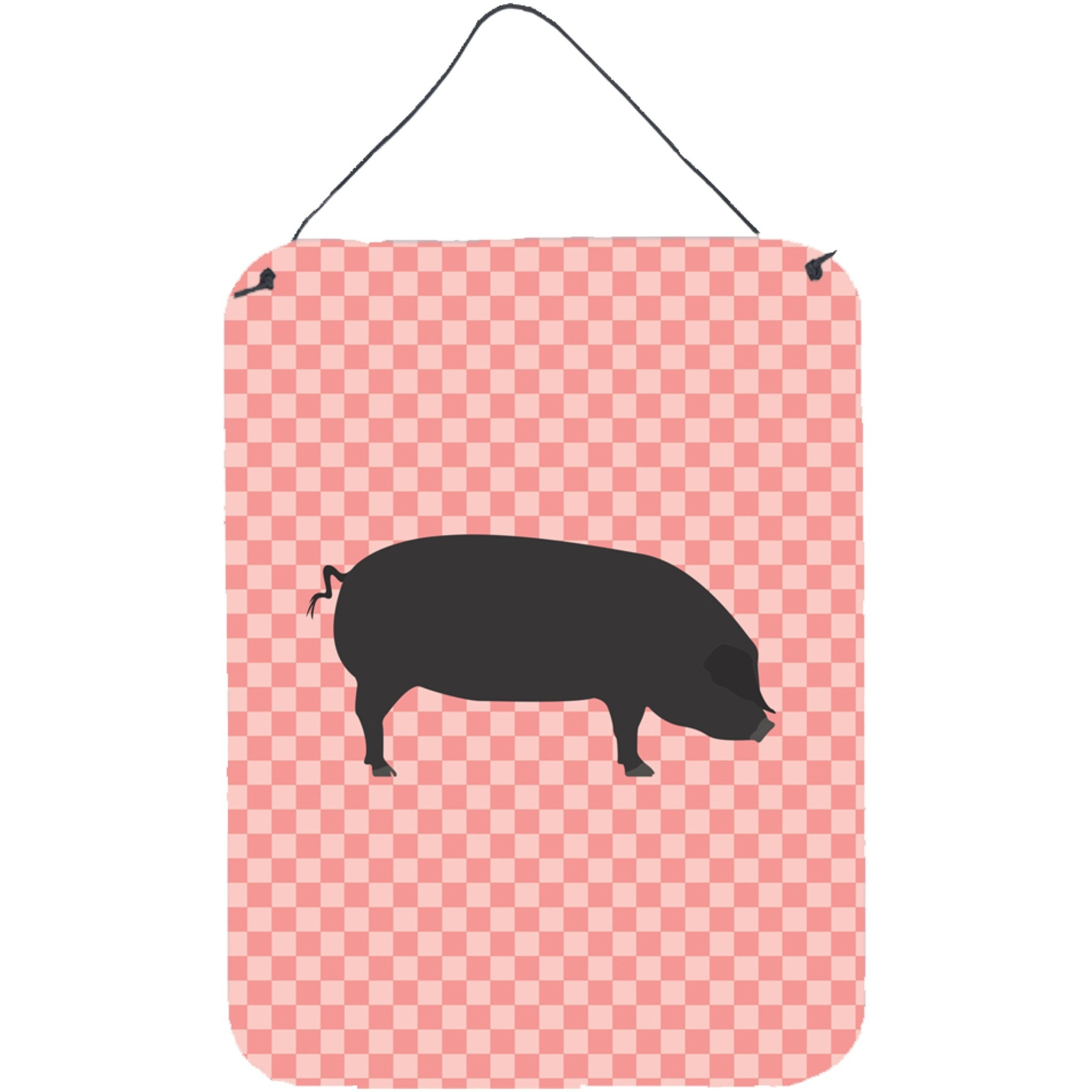 &quotCaroline's Treasures Devon Large Black Pig Pink Check Metal Print, 16hx12w, Multicolor"