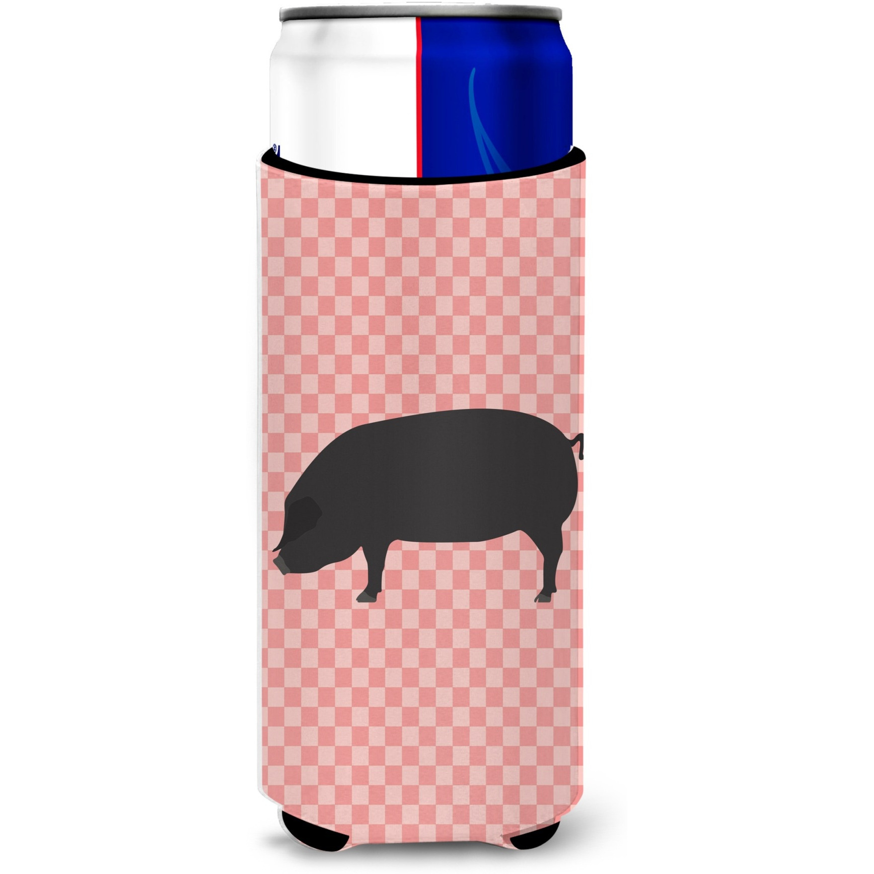 &quotCaroline's Treasures Devon Large Black Pig Pink Check Decorative Can Hugger, Slim, Multicolor"
