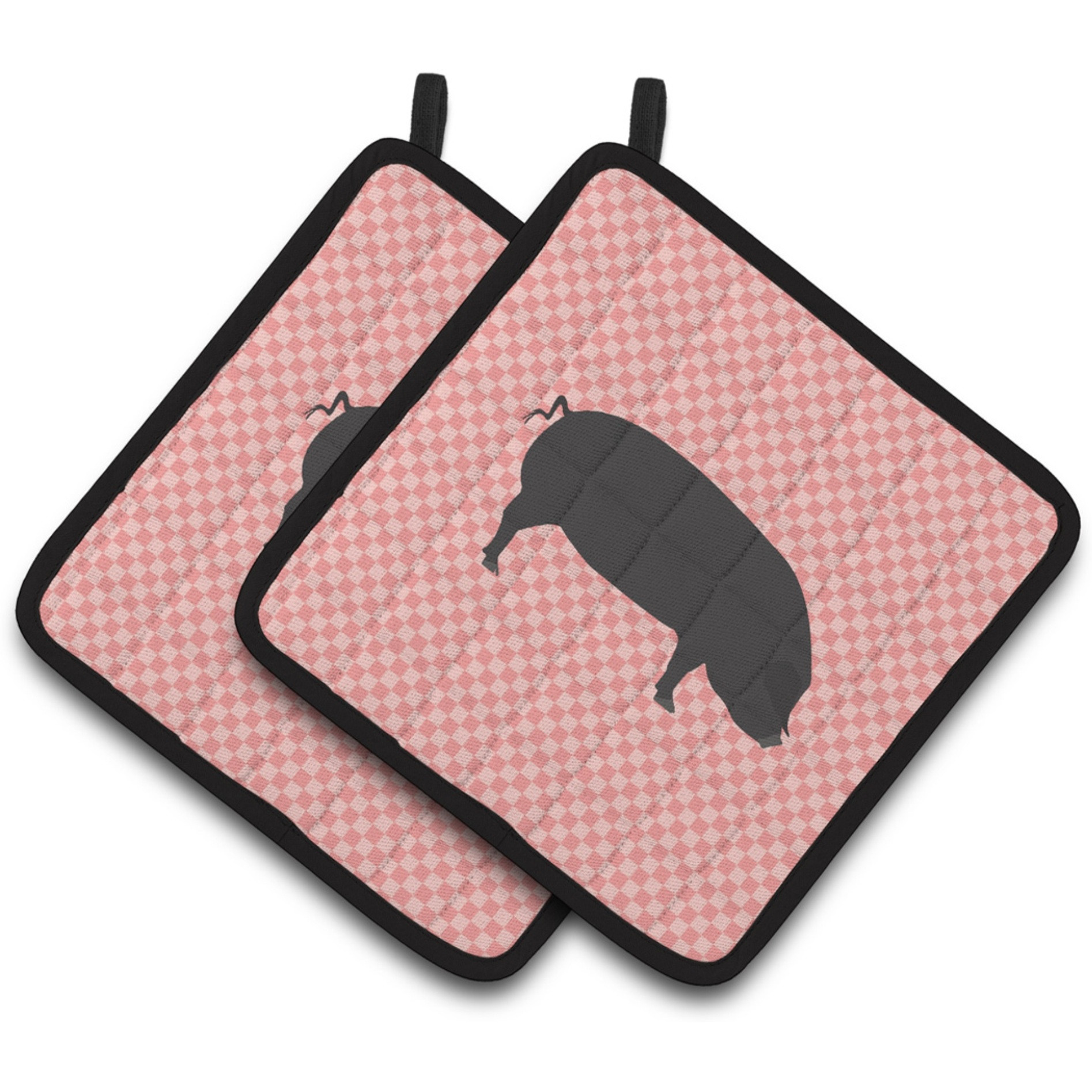 &quotCaroline's Treasures Devon Large Black Pig Pink Check Decorated Pot Holder, 7.5"" x 7.5"""