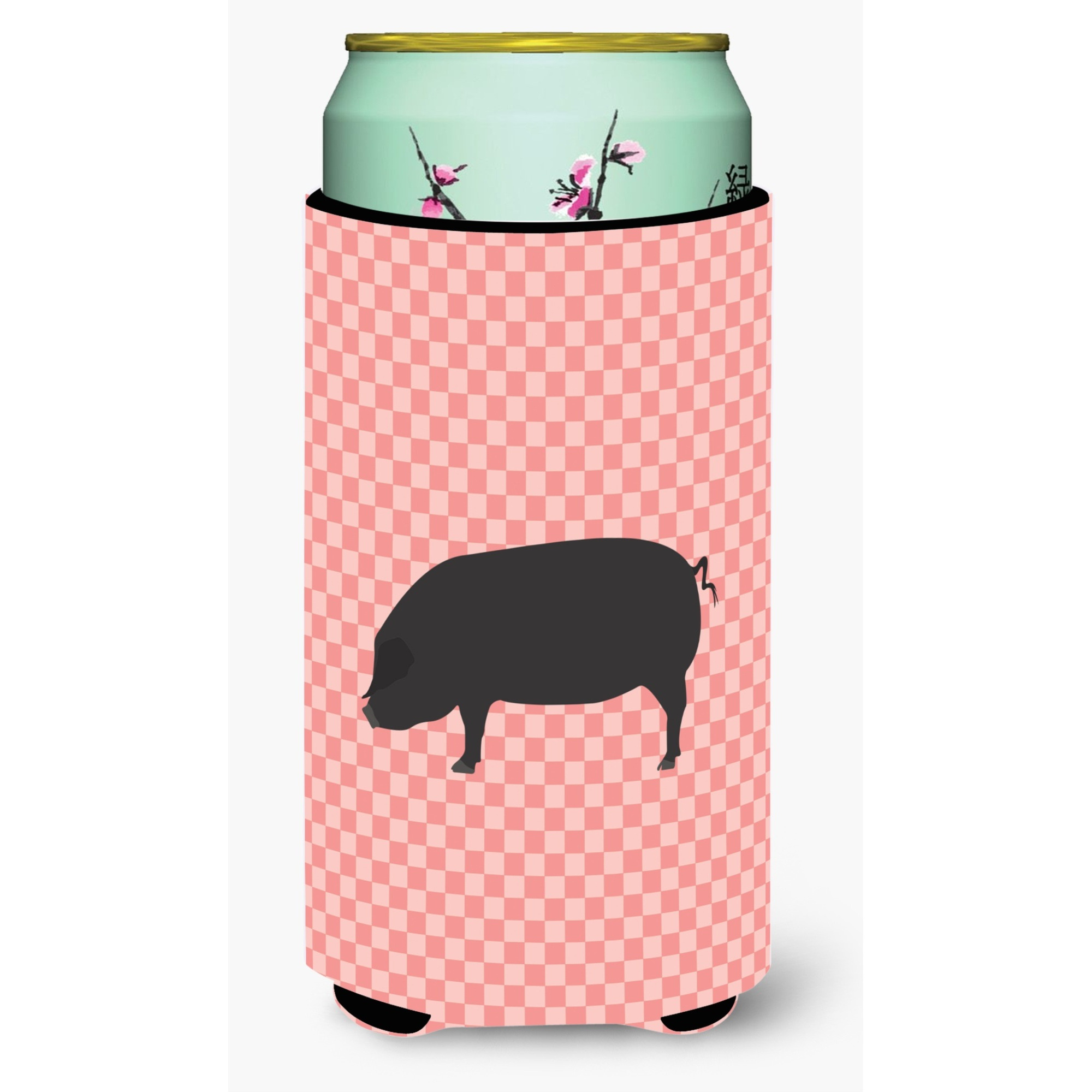&quotCaroline's Treasures Devon Large Black Pig Pink Check Decorative Can Hugger, Tall Boy, Multicolor"