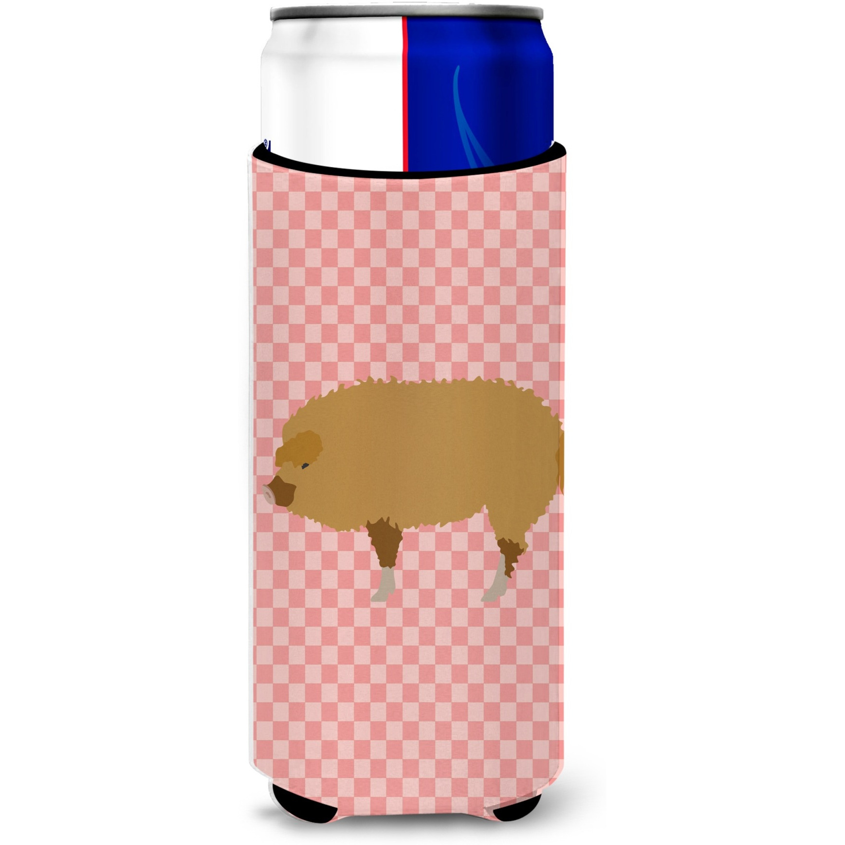&quotCaroline's Treasures Hungarian Mangalica Pig Pink Check Decorative Can Hugger, Slim, Multicolor"
