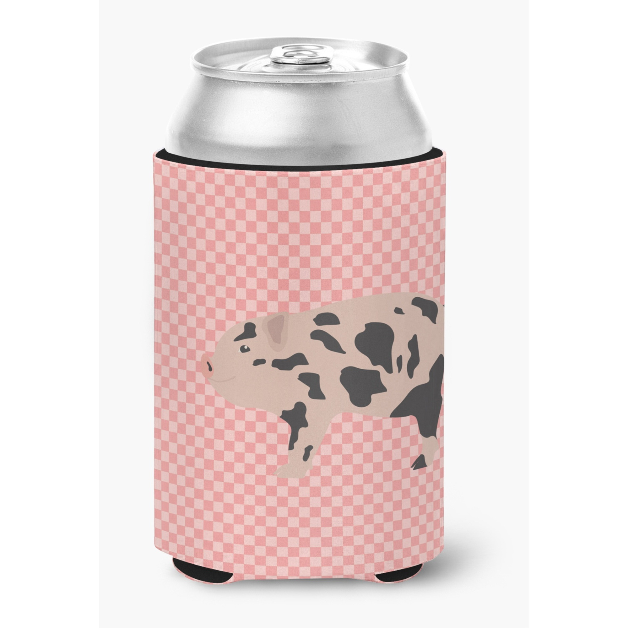 &quotCaroline's Treasures Mini Miniature Pig Pink Check Decorative Can Hugger, Multicolor"