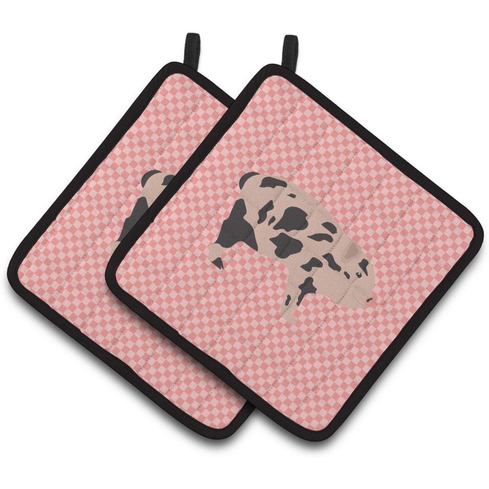 &quotCaroline's Treasures Mini Miniature Pig Pink Check Decorated Pot Holder, 7.5"" x 7.5"""