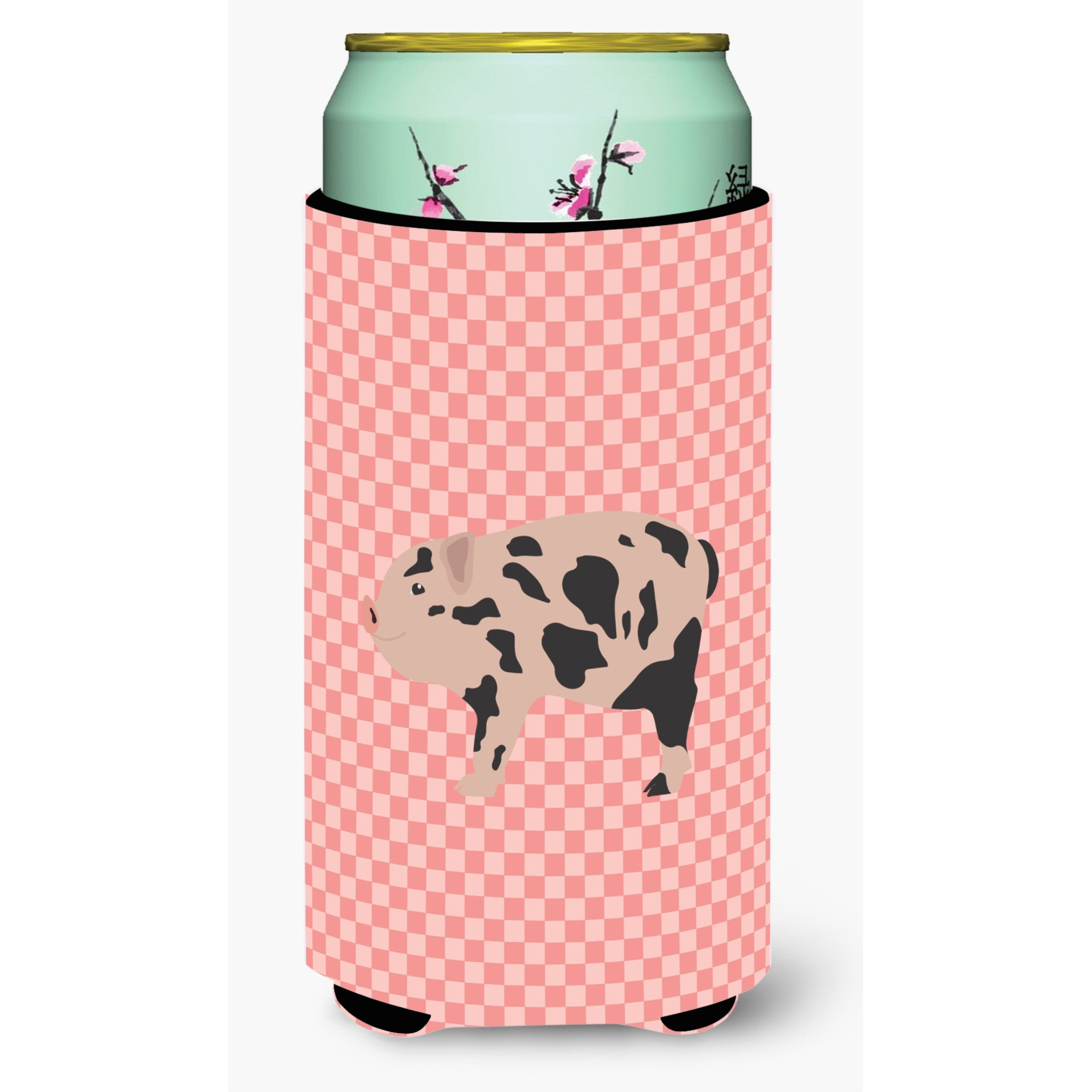 &quotCaroline's Treasures Mini Miniature Pig Pink Check Decorative Can Hugger, Tall Boy, Multicolor"