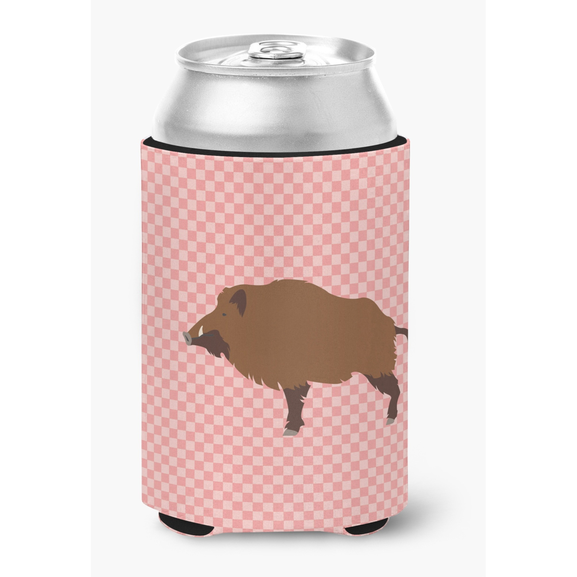 &quotCaroline's Treasures Wild Boar Pig Pink Check Decorative Can Hugger, Multicolor"