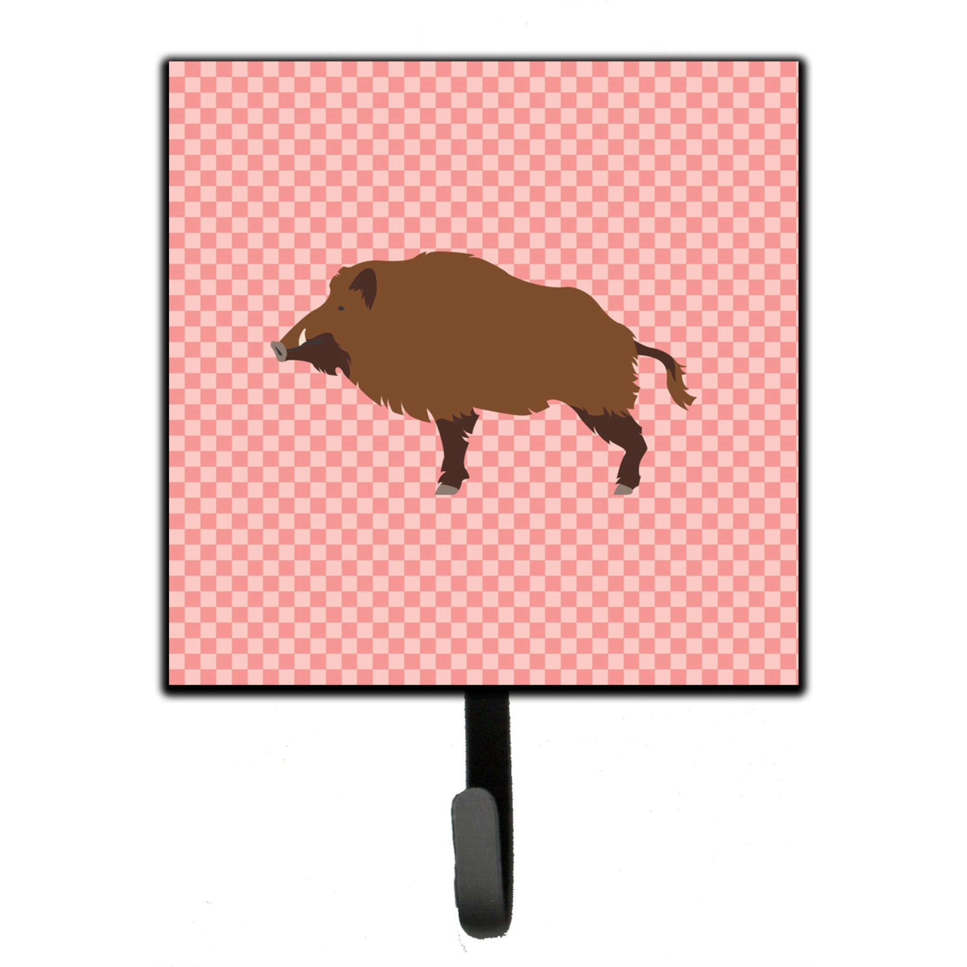 &quotCaroline's Treasures Wild Boar Pig Pink Check Wall Hook, Small, Multicolor"