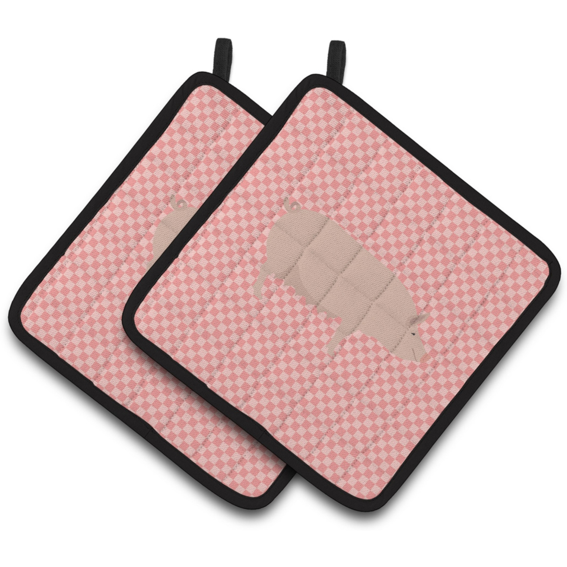 &quotCaroline's Treasures English Large White Pig Pink Check Decorated Pot Holder, 7.5"" x 7.5"""